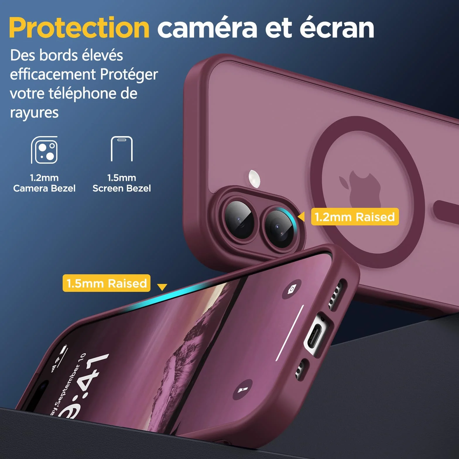Oududianzi-Coque pour iPhone 17 Compatible avec MagSafe Magnétique, Housse de Arrière Translucide Givrée PC, TPU Silicone Bumper Étui Protection Antichoc Militaire Anti-Empreintes-Bordeaux