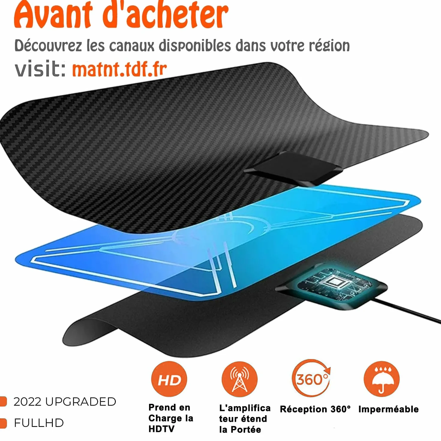 36DBI Antenne TV Intérieur Puissante, 200 km d'autonomie Antenne TNT Intérieure avec Signal Amplificateur Booster pour TNC/VHF/UHF/M/FME, Soutenir TV HD