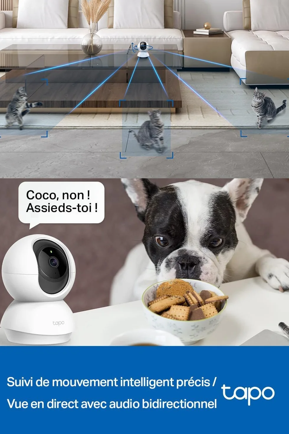 Tapo C200C Caméra Surveillance WiFi Intérieure 360° 1080p Vision Nocturne Détection Personne Suivi Mouvement Compatible Alexa