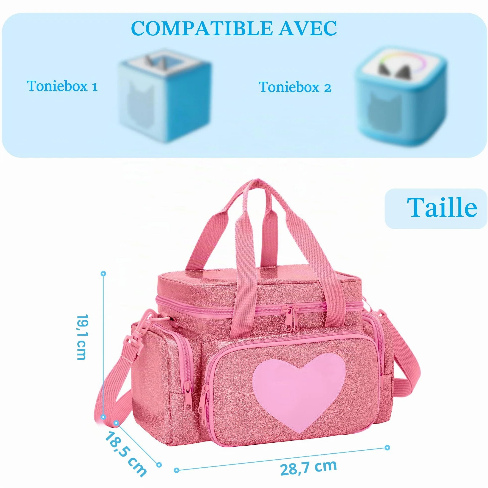 Sac de Transport Compatible Tonie 2/1 Rose, Sac de Rangement pour Lecteur Audio avec Poignée et Bandoulière