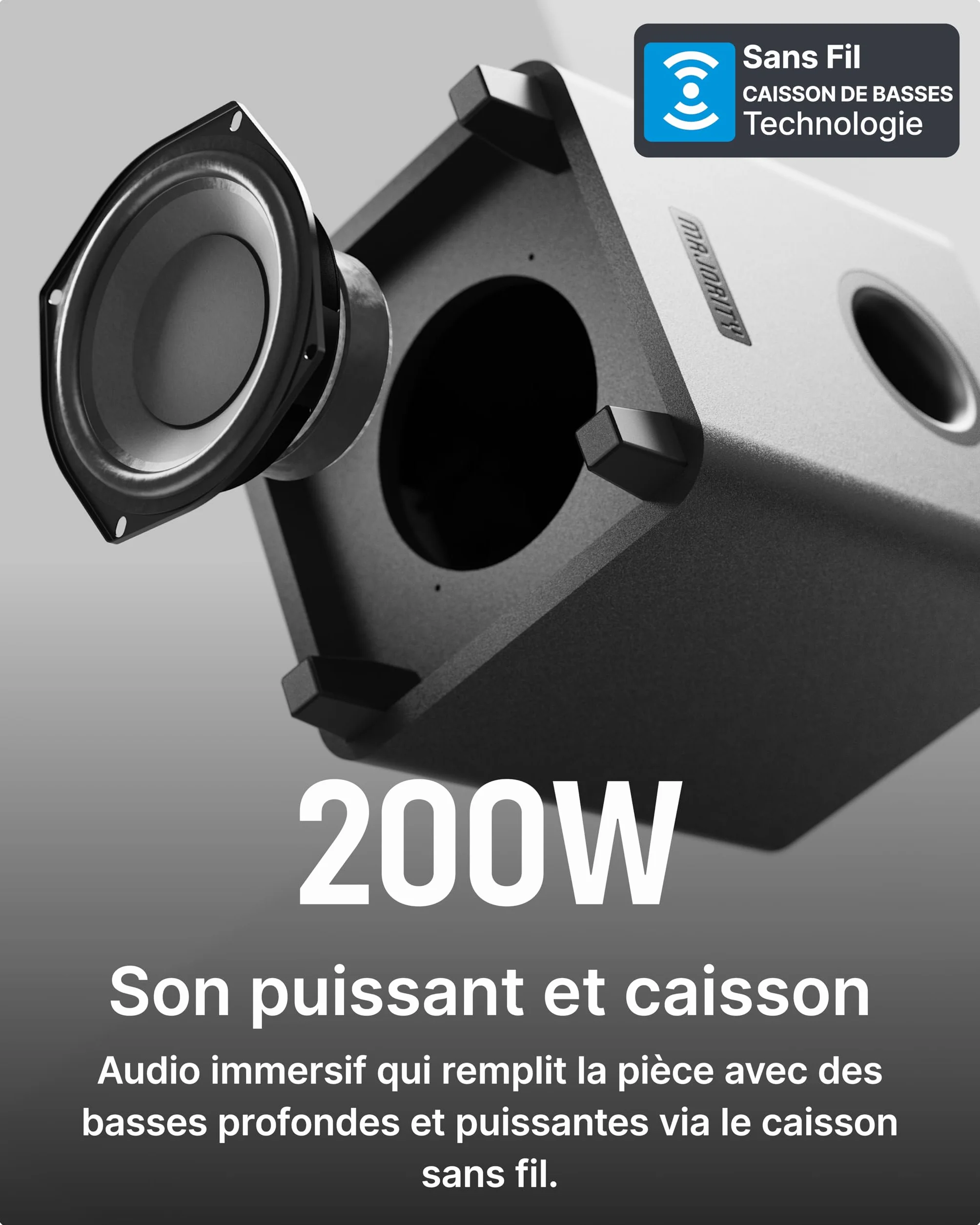 Majority Naga 40 Plus Barre de Son TV 2.1 avec Caisson de Basses sans Fil, Bluetooth 5.0, HDMI Arc