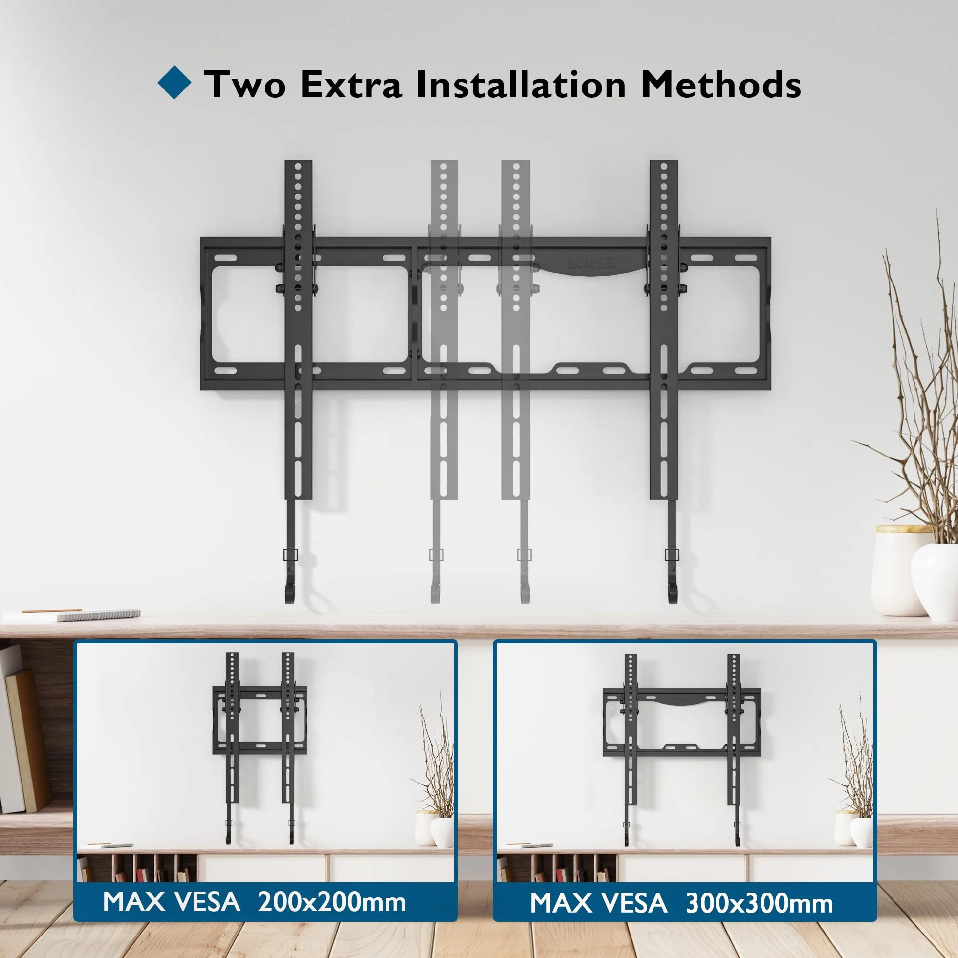 BONTEC Support Mural TV 17-86 Pouces, Fixation Murale Inclinable jusqu'à 75 kg, Compatible VESA 75x75 à 600x400mm, Support TV Mural Orientable avec Niveau à Bulle et Attaches de Câble Inclus