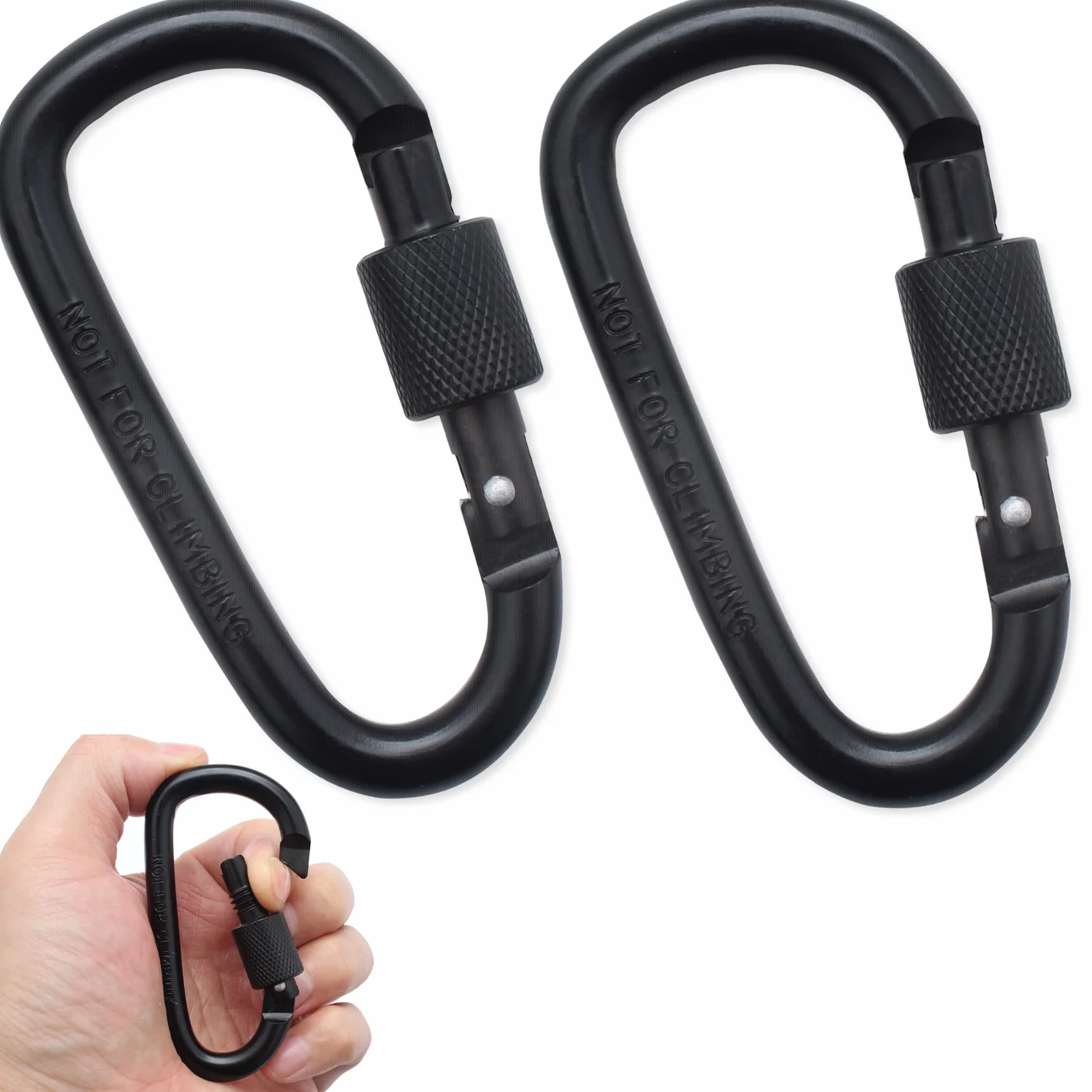 Mousqueton Tactique en Alliage d'Aluminium Porte-clés Noir Verrouillage à Vis 2 Pièces