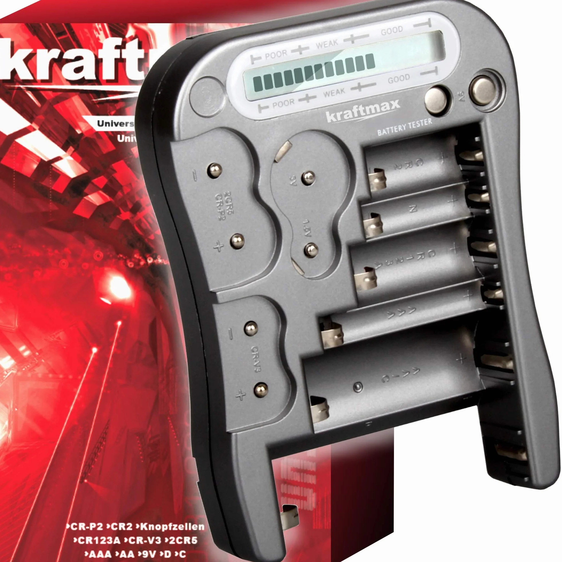 Kraftmax V2 Testeur de batterie professionnel avec écran LCD pour piles boutons