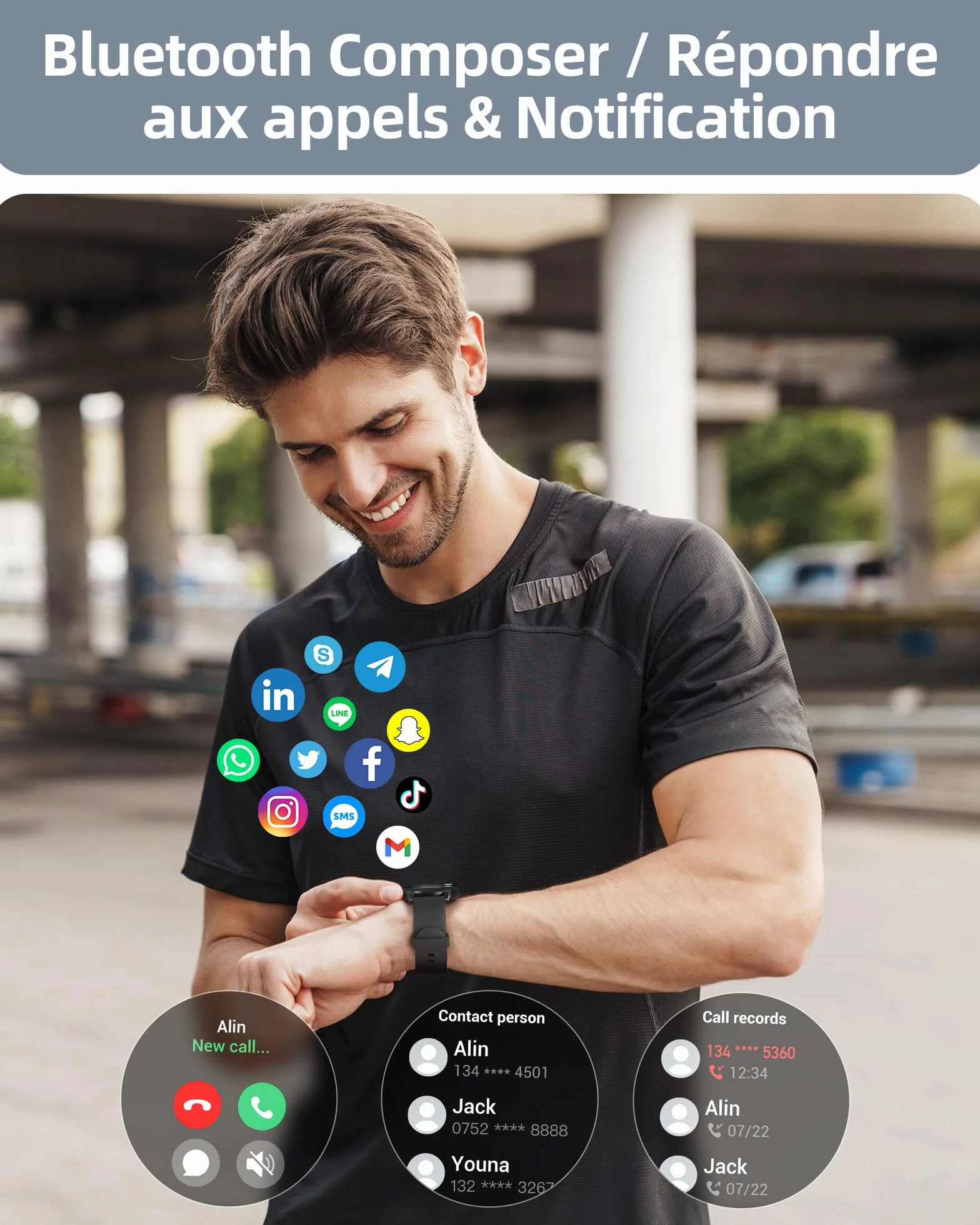 Parsonver Montre Connectée Homme Femme avec Appels Bluetooth, Montre Sport avec 100+ Sportifs, Étanche IP68, Moniteur Sommeil, Fréquence Cardiaque, Podomètre, Smartwatch pour Android iOS, SPROD1, Noir