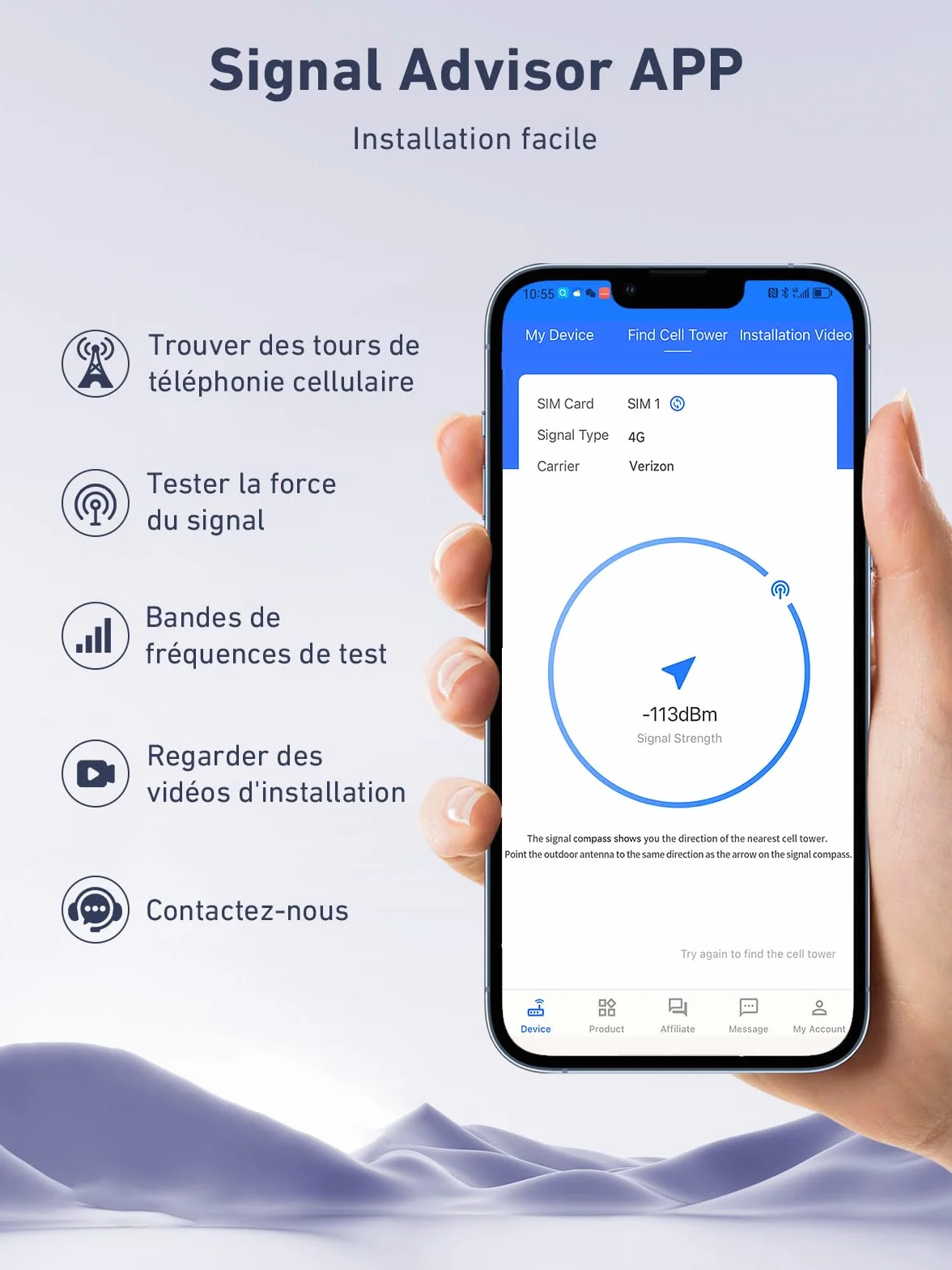 Amplificateur Reseau Mobile 5G 4G LTE GSM sur la Bande 1, 3, 7 et 20 pour Orange SFR Free Bouygues Télécom et Plus, Amplificateur de Signal Cellulaire avec Antenne Omnidirectionnelle