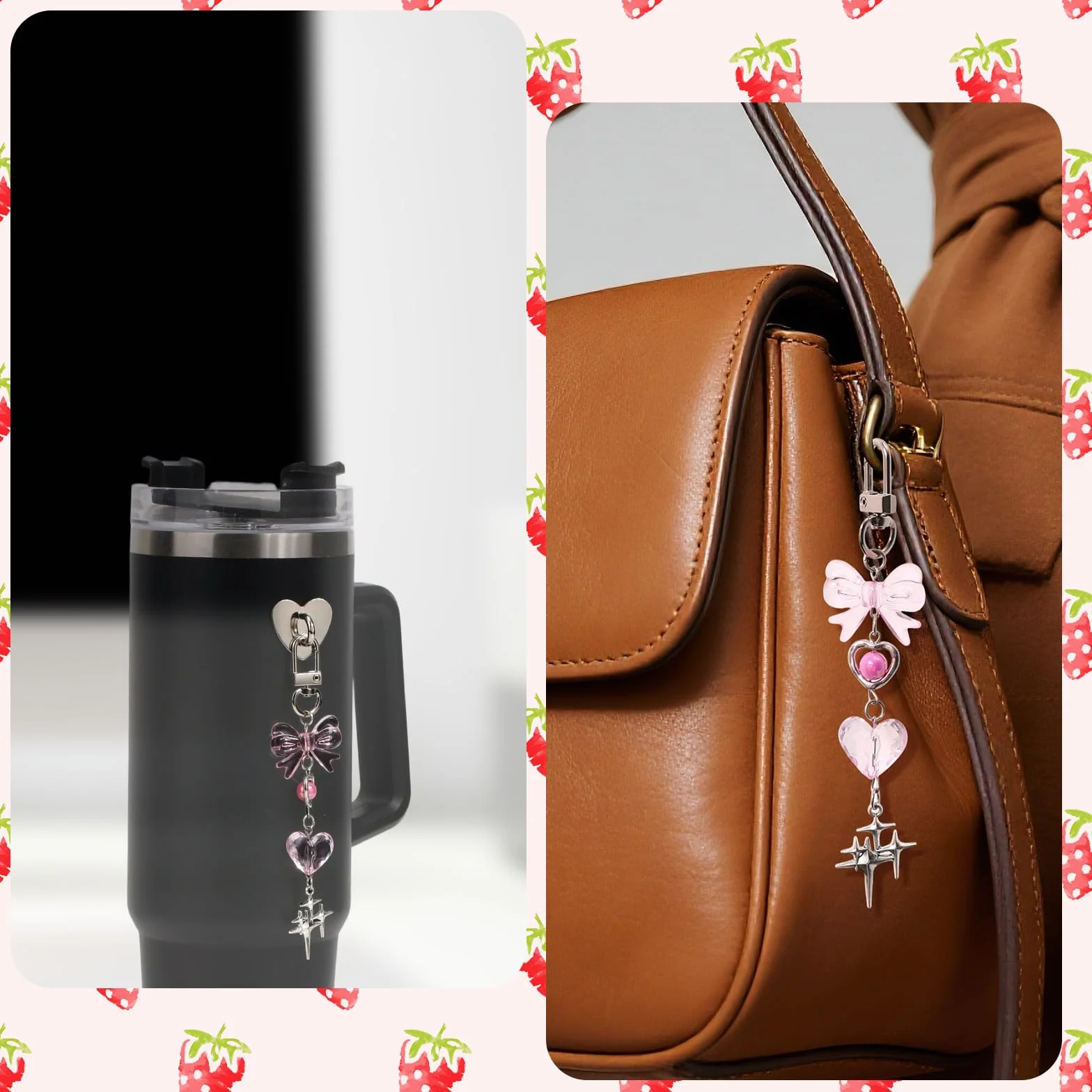 Chaîne de Charme pour Kindle, Délicate avec Nœud Cœur Étoile, Accessoire pour Étui de Téléphone Tablette Liseuse (Rose)