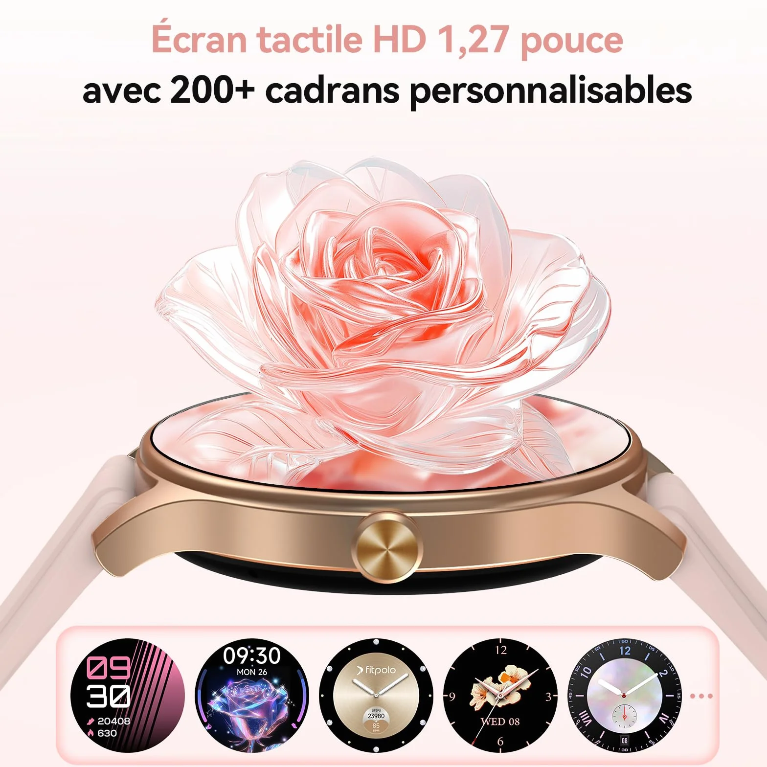 Montre Connectée Femme Smartwatch 1.57" Appel Bluetooth Surveillance Fréquence Cardiaque Sommeil 3ATM étanche 120+ Modes Sport Podometre