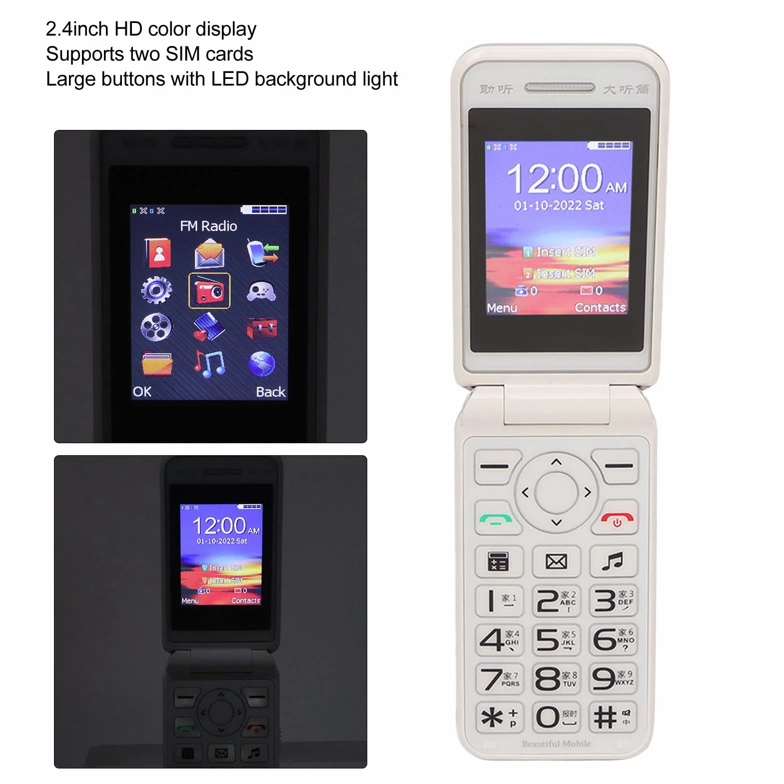 Téléphone à Clapet N509 2G Double SIM 2,4 Pouces 6800 mAh Grandes Touches Prise UE