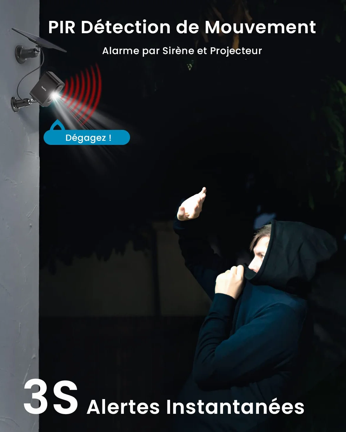 ieGeek 2K Camera Surveillance WiFi Exterieure sans Fil Solaire, Caméra Batterie, Vision Nocturne Couleur, AI & PIR Détection Mouvement, Audio Bidirectionnel, Étanche IP65, Alexa, ZS-GX3S, Noir