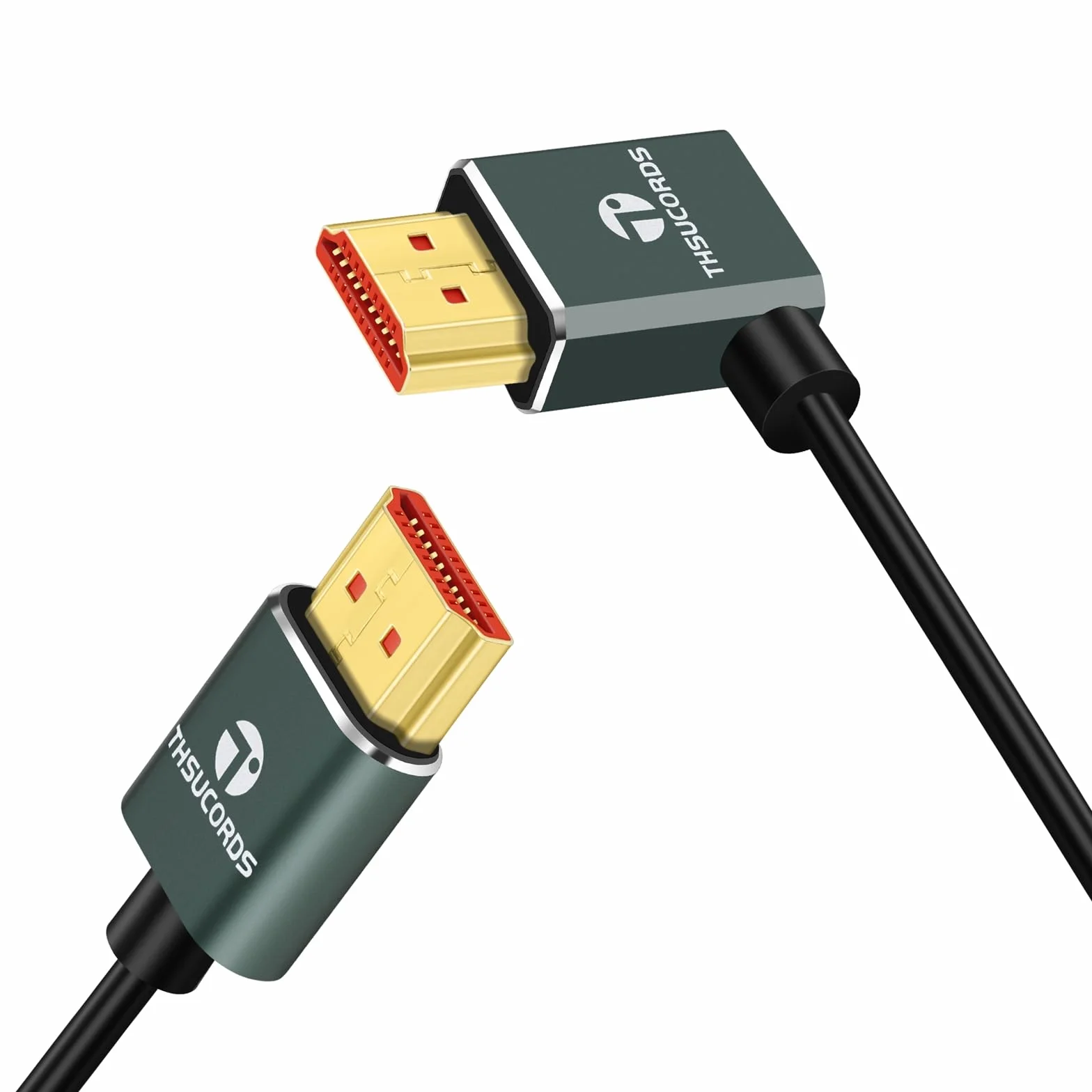 Thsucords Câble HDMI 2.1 Ultra Fin 8K à Angle Gauche de 90 Degrés 1M, Cordon Flexible Haute Vitesse Compatible 4K @120 Hz 8K @60 Hz Compatible avec Roku TV/HDTV/PS5/Blu-ray