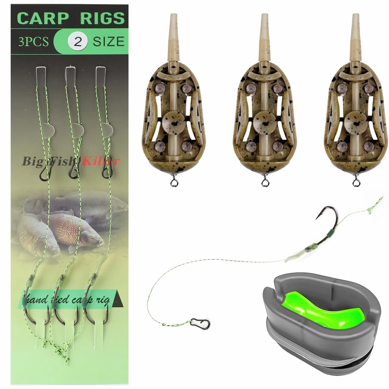 Peche Carpe Feeder 3 Pièces avec Hameçon Méthode Feeder Moule 20/30/40g