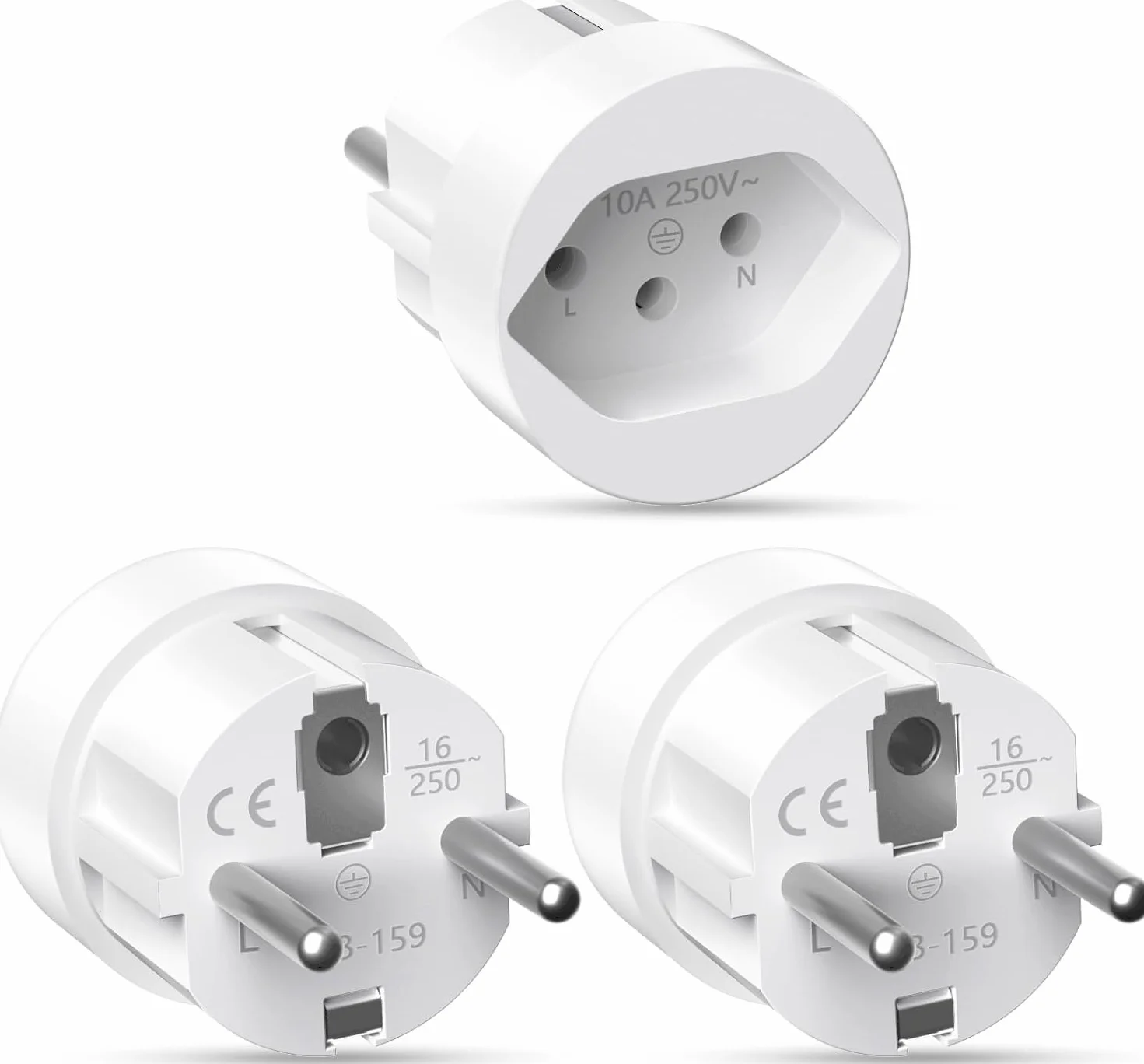 Adaptateur Prise Suisse/Liechtenstein vers UE 3 Broches 2 Broches DE FR IT ES