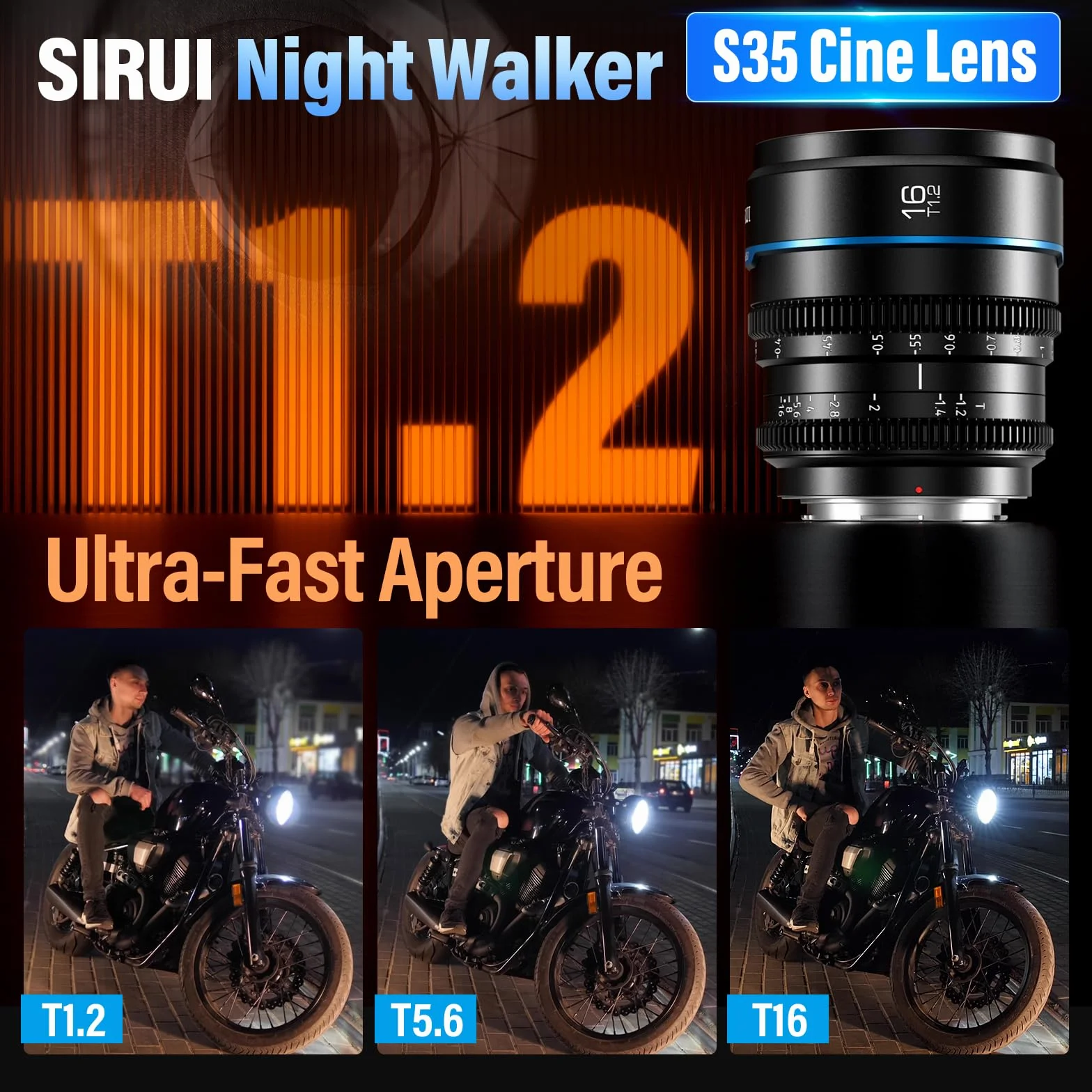 SIRUI Night Walker 16mm T1.2 S35 Objectif Cinéma MF Grand-Angle, Monture E, Noir