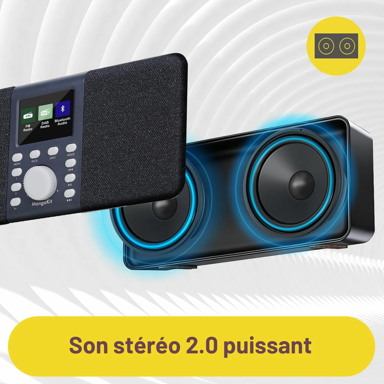 Radio Numérique DAB+ Stéréo Portable Bluetooth FM 40 Stations Préréglées Gris Foncé