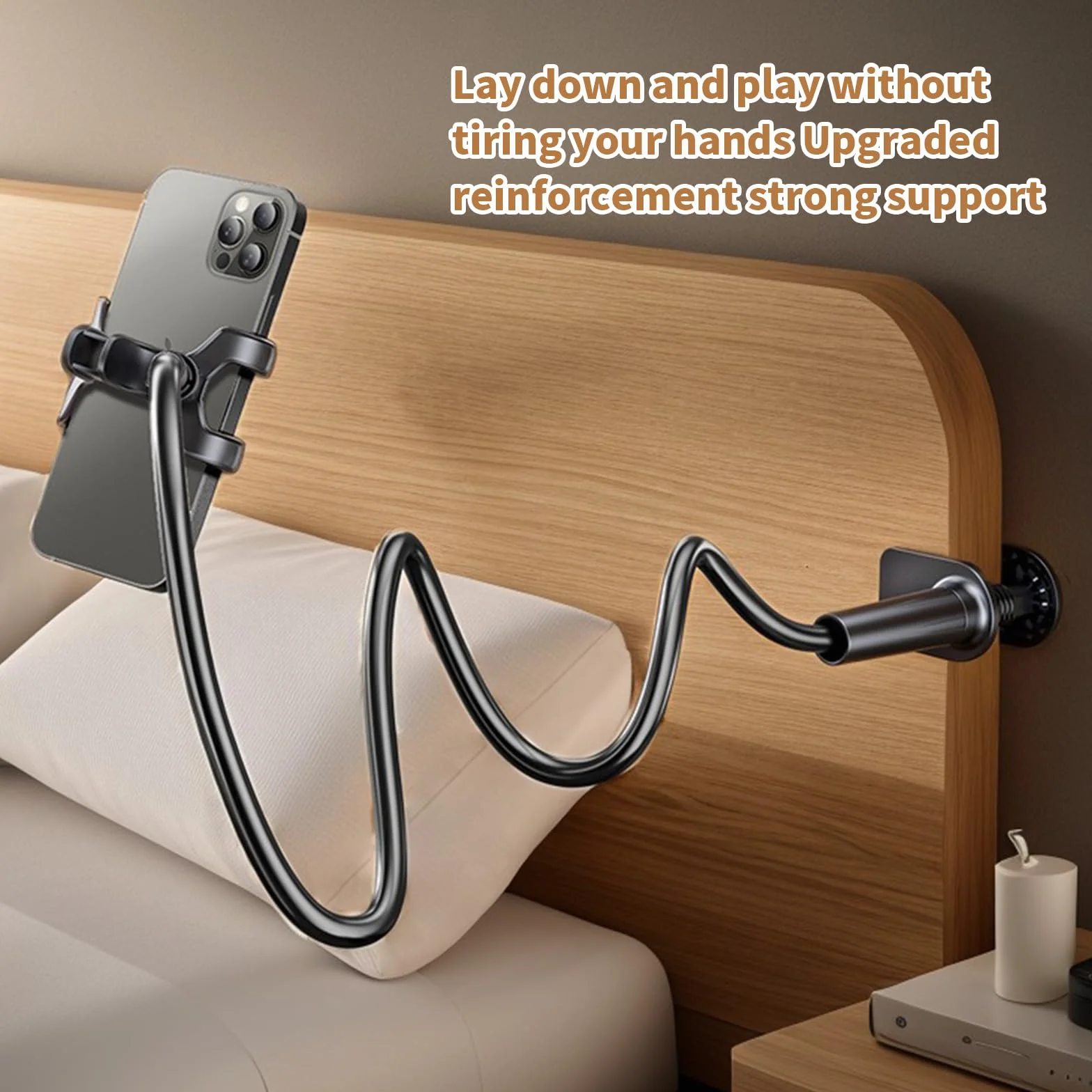 Support Téléphone pour Lit et Bureau, Flexible à Long Bras Porte Telephone Bureau Réglable 360°, Support Universel avec Pince pour pour Films et Appels (Blanc)