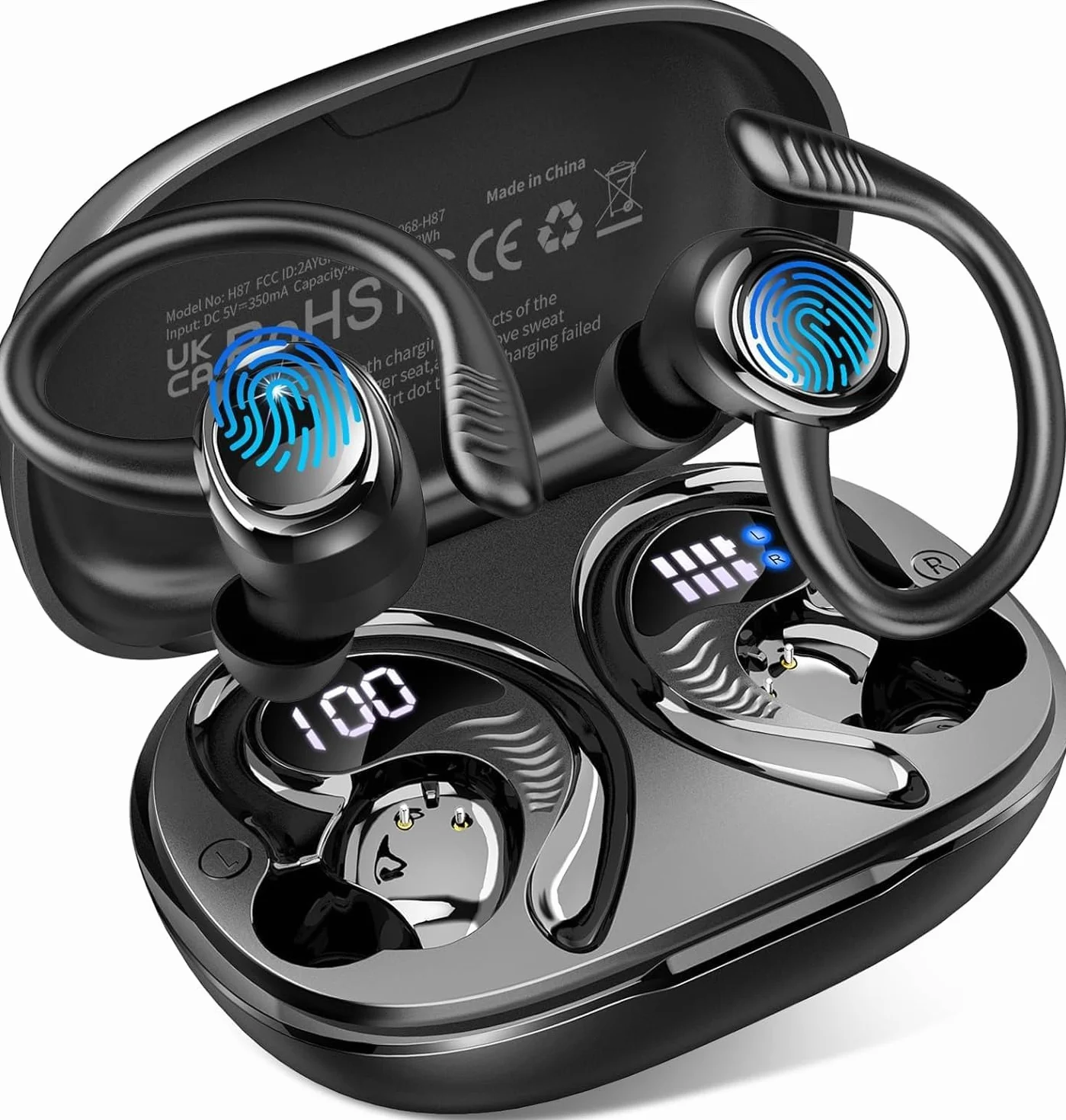 Ecouteurs Bluetooth sans Fil Sport, Écouteur Bluetooth 5.4 avec 4 ENC Mic, 60+Hrs Ecouteurs sans Fil HiFi Stéréo, IP7 Étanche Oreillette Bluetooth Running, USB-C Charge Rapide, Casque Écran LED 2026