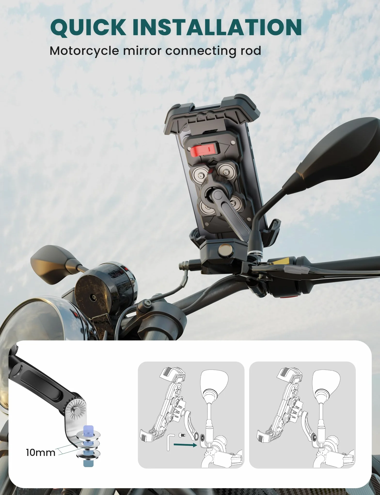 Grefay Support Téléphone Moto Support Telephone Scooter[2025 Double Amortissement des Vibrations] Support Téléphone pour Rétroviseur Moto avec Rotation à 360° pour Smartphone de 4,5-7,2 Pouces