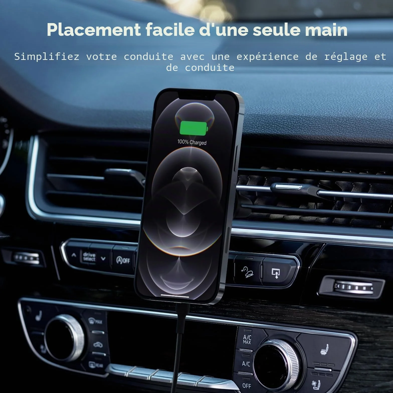 Belkin BoostCharge Chargeur de voiture Magnétique sans fil, Support Telephone Voiture Magnetique, Compatible MagSafe, pour l’iPhone 17, 16, 15, 14, 13, 12 Pro, Max, Plus, mini (câble inclus)