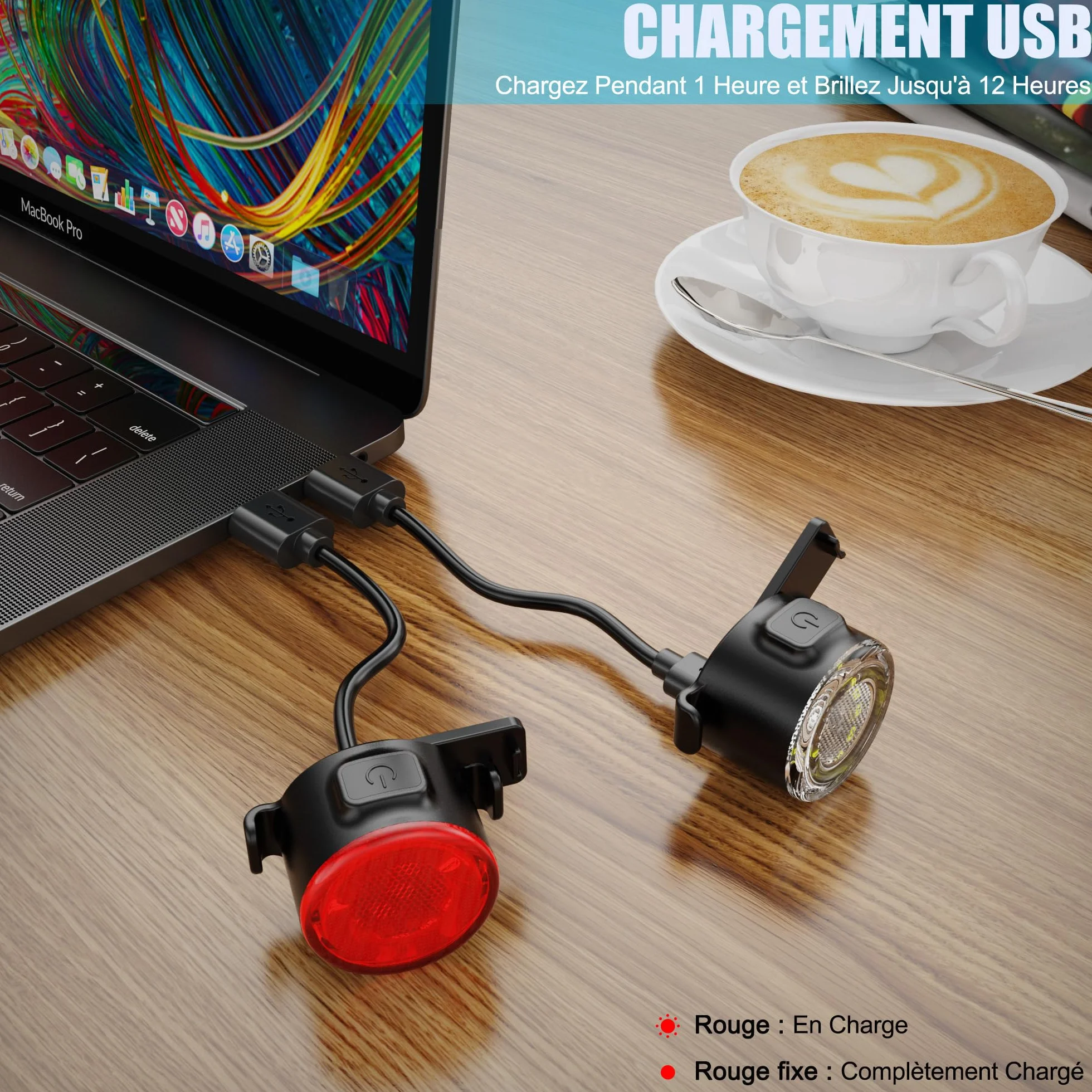 Lumiere Velo USB Rechargeable Avant et Arrière Vélo Lumière LED IPX5 6 Modes Eclairage Velo Route Montagne Conduite de Nuit