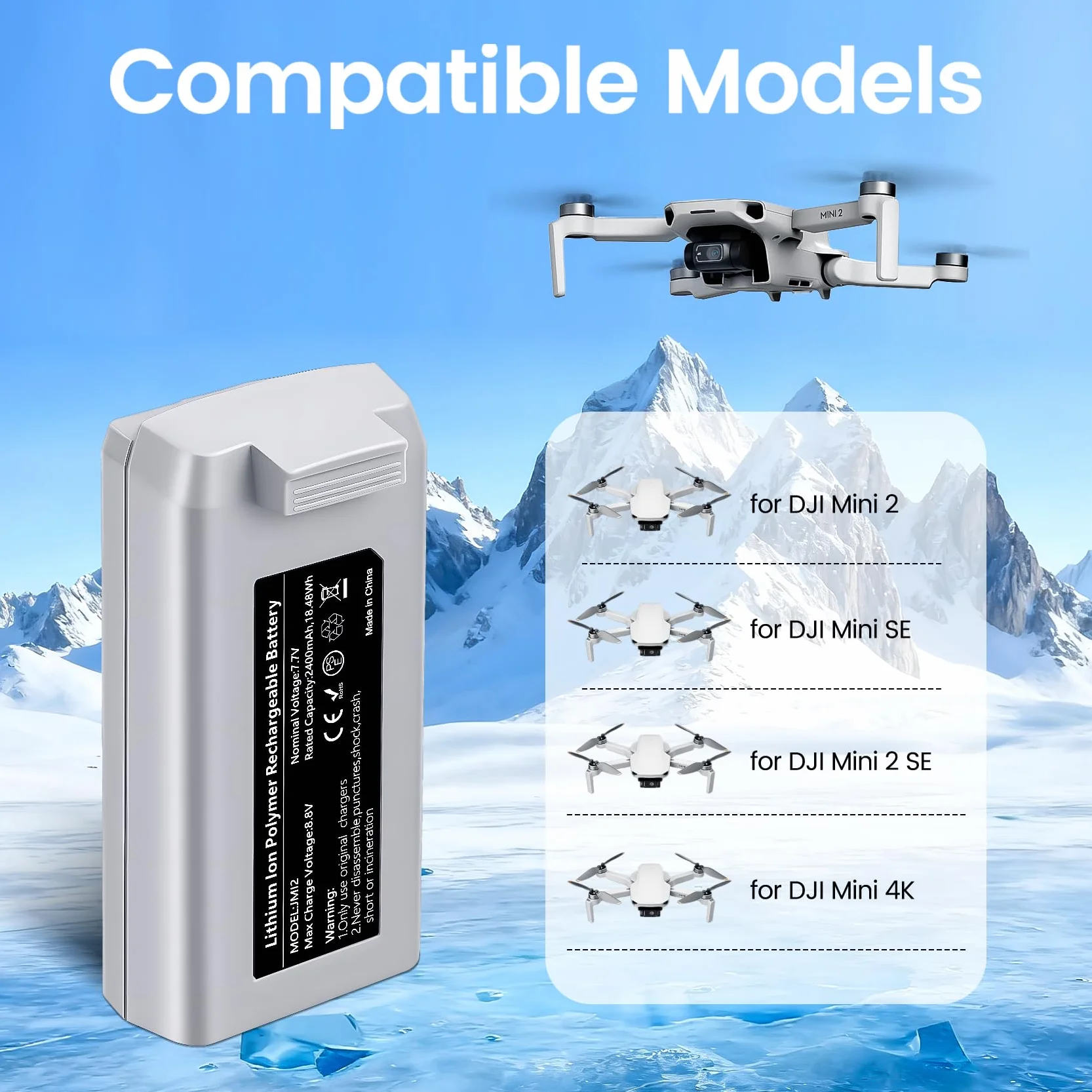 Mini 2, Mini 4K Lot de 2 Batteries de Rechange intelligentes pour Drone d'une capacité de 2 400 mAh autonomie maximale de 31 Minutes compatibles avec Les Drones DJI Mini 4K/2/SE/2 SE