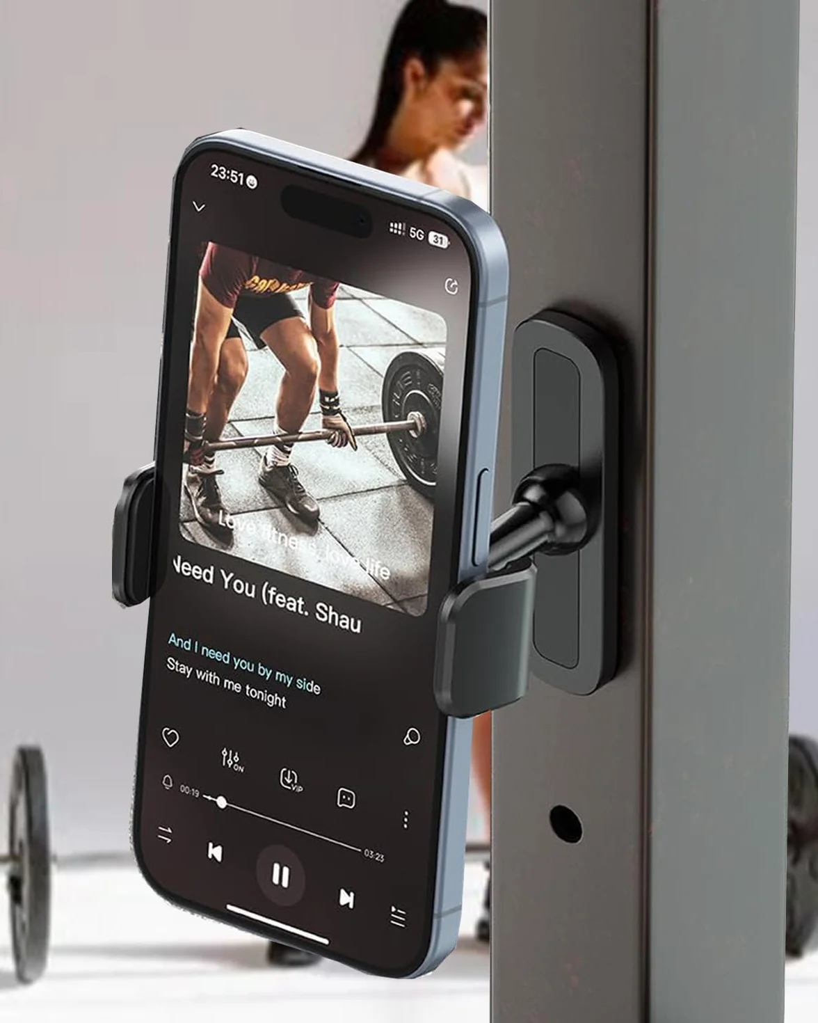 Support magnétique téléphone portable réglable 360° pour salle de sport, compatible smartphones 4,7-6,5", noir