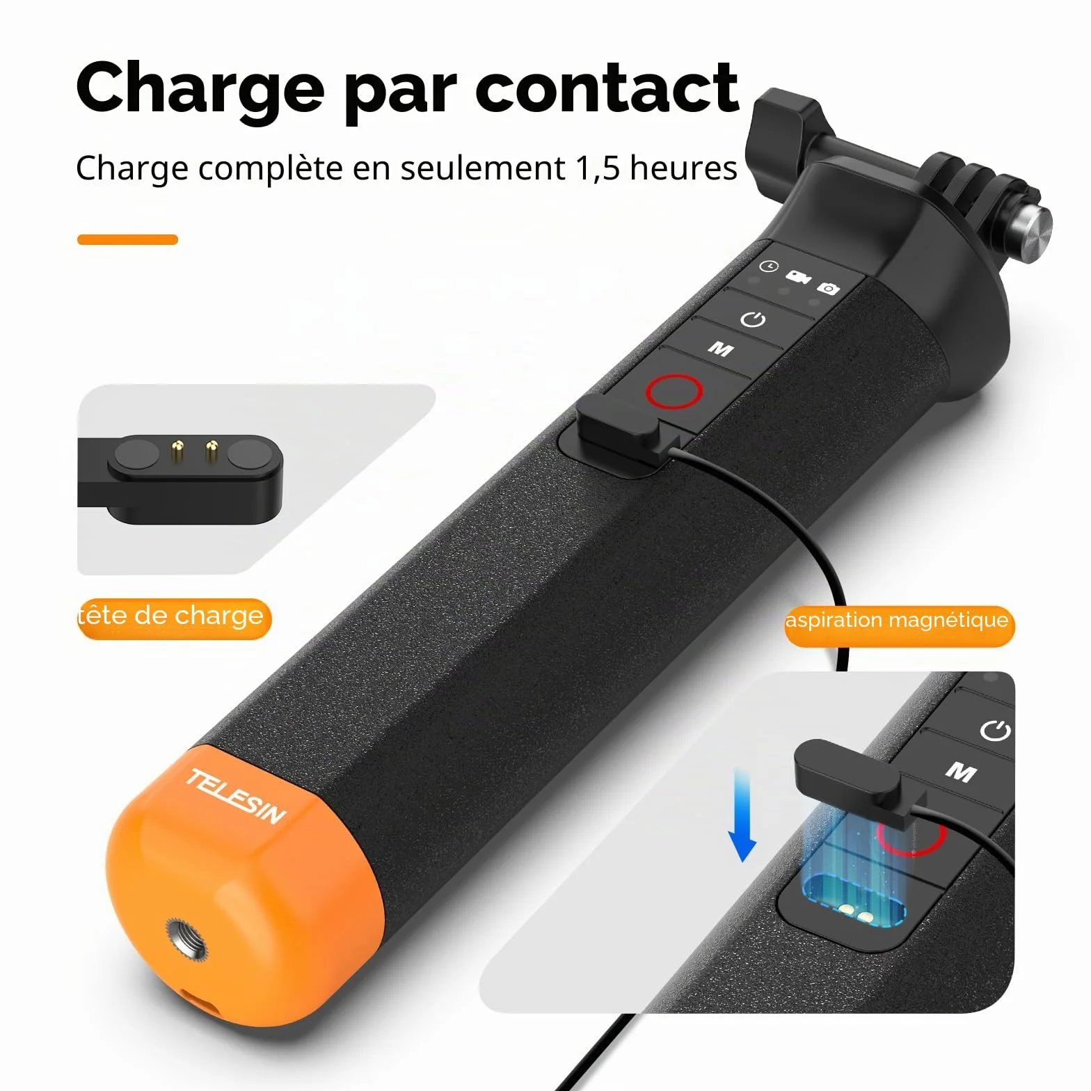 TELESIN Selfie Stick Flottant Poignée étanche avec télécommande Bluetooth pour GoPro Hero 13 Balck, Hero 12 11 10 9 8 Black caméras d'action