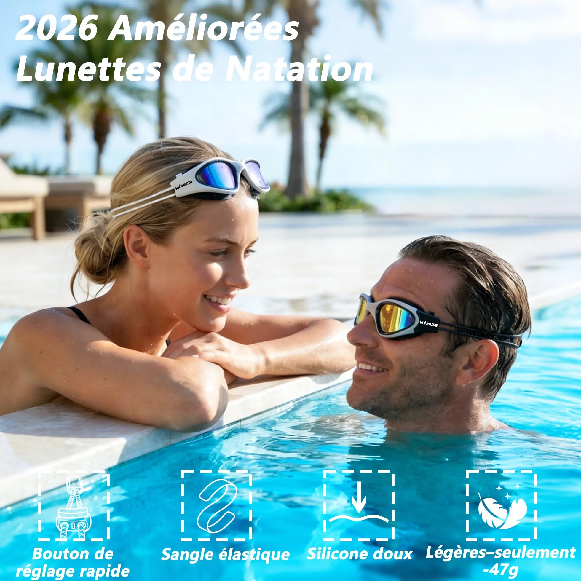 MOMUSE Lunettes de Natation Adultes Anti-Buée Protection UV Unisexe