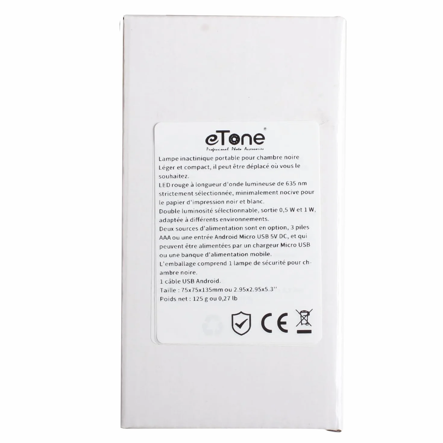 eTone Lampe inactinique (lumière rouge) portable pour chambre noire, longueur d'onde de 635 nm avec câble USB, adaptée au traitement des films N&B et du papier photographique noir et blanc