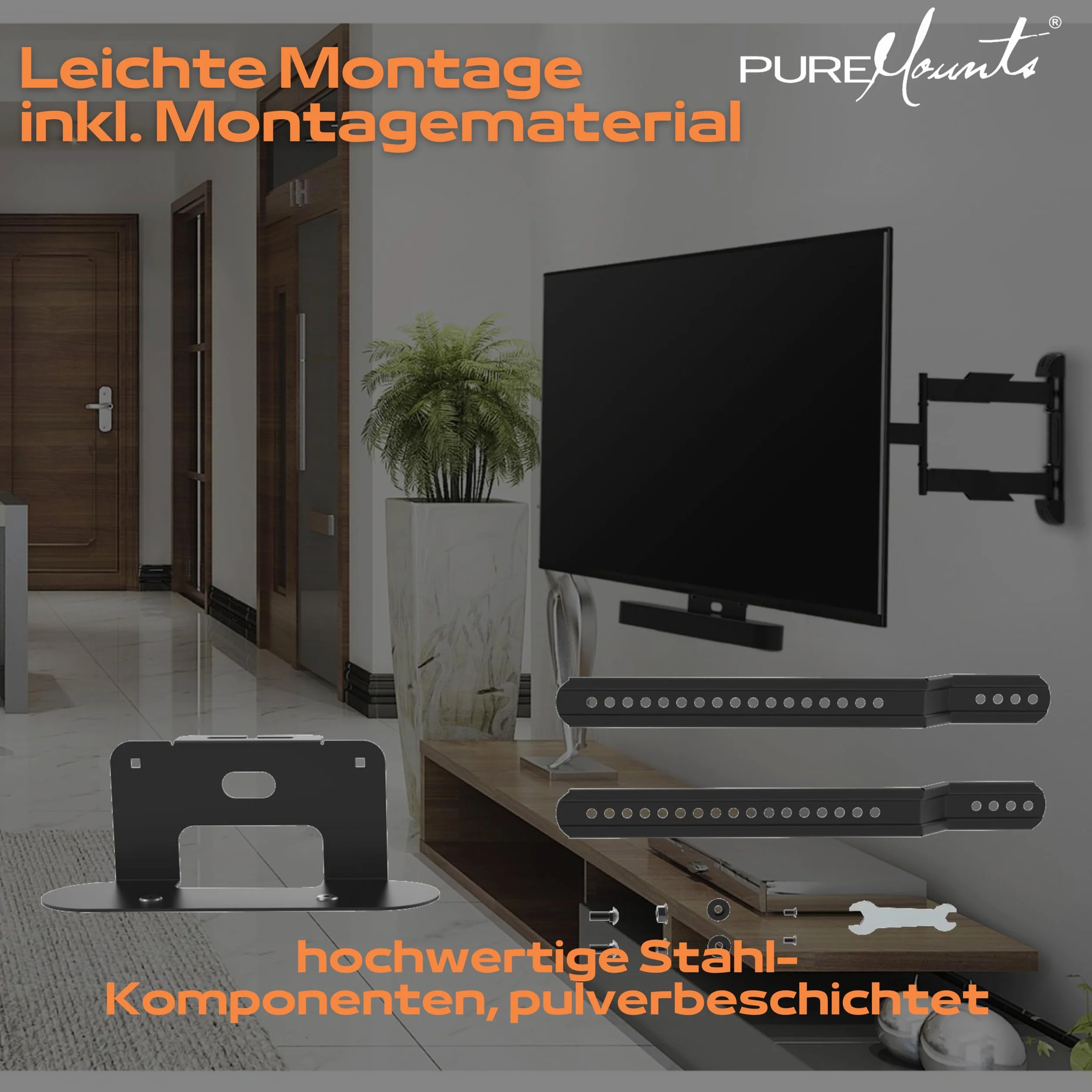 PureMounts PM-SOM-080 pour montage direct sur téléviseur compatible avec SONOS BEAM Barre de son, charge utile: 5 kg, noir
