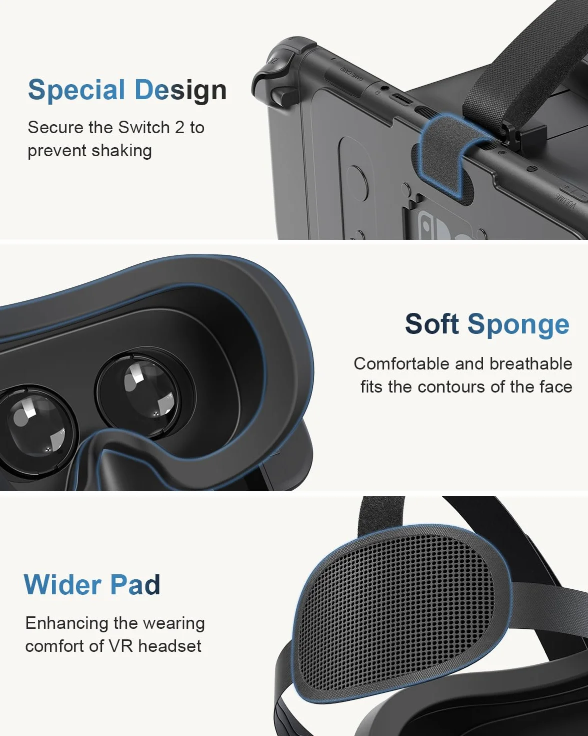 Casque VR Nintendo Switch 2 (2025) Lunettes Réalité Virtuelle Lentilles HD Réglables Sangle Confortable Noir