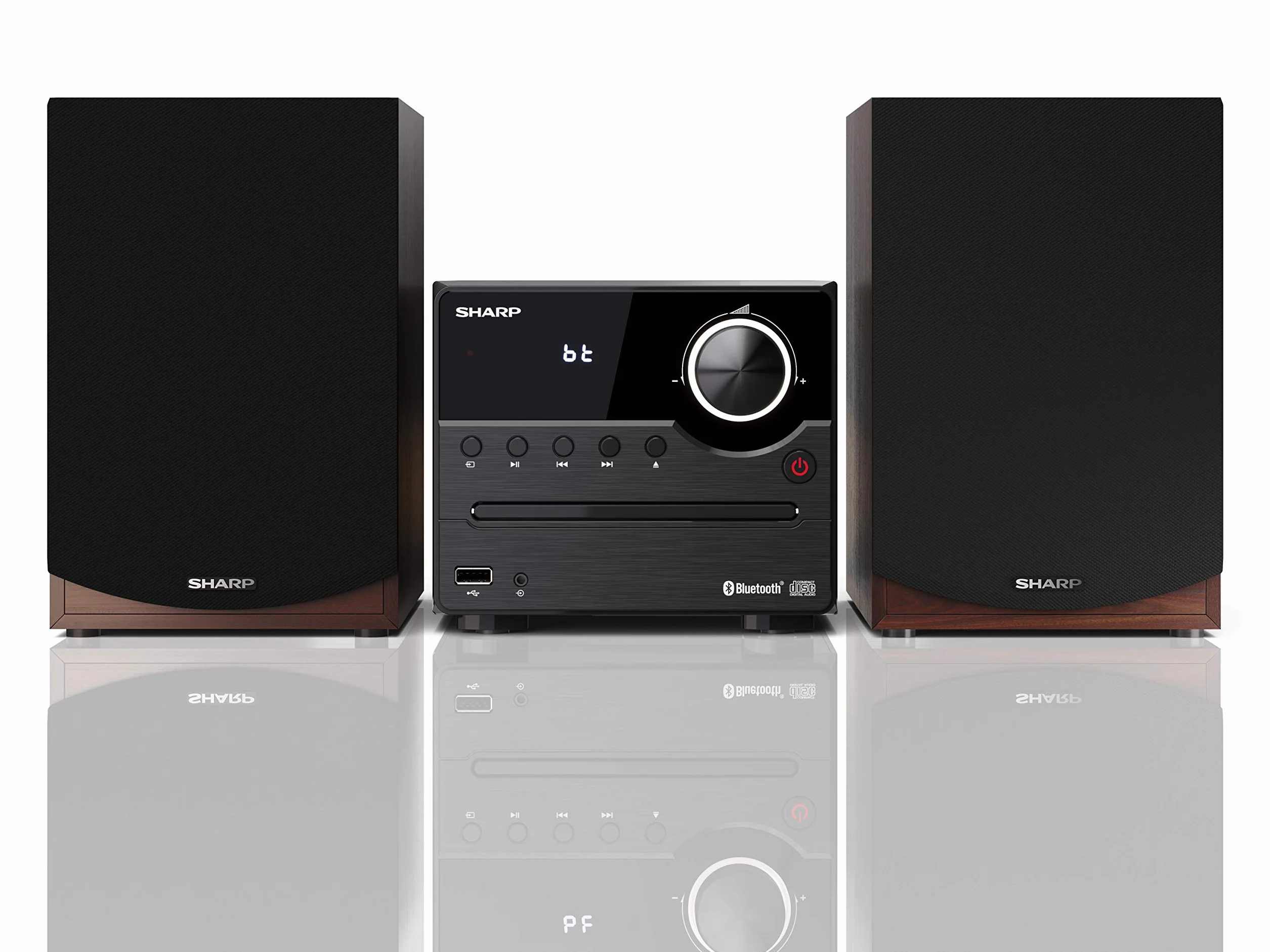 Sharp XL-B512(BR) Micro Chaîne Stéréo avec Radio FM, Bluetooth 5.0, CD-MP3, Haut-parleurs en Bois, 45 W Marron
