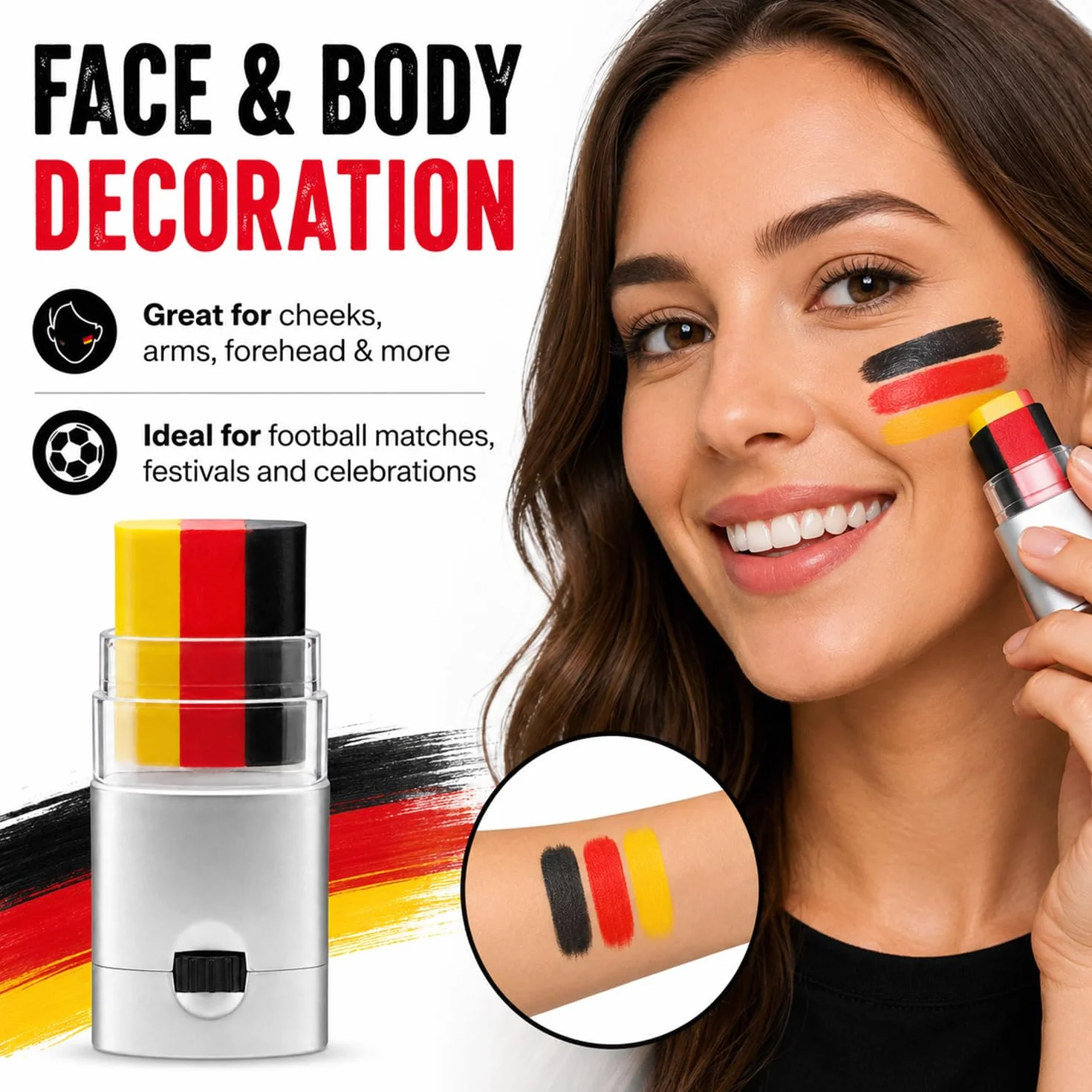 Sunshine smile Lot de 2 crayons de maquillage Coupe du monde 2026 Noir/rouge/jaune