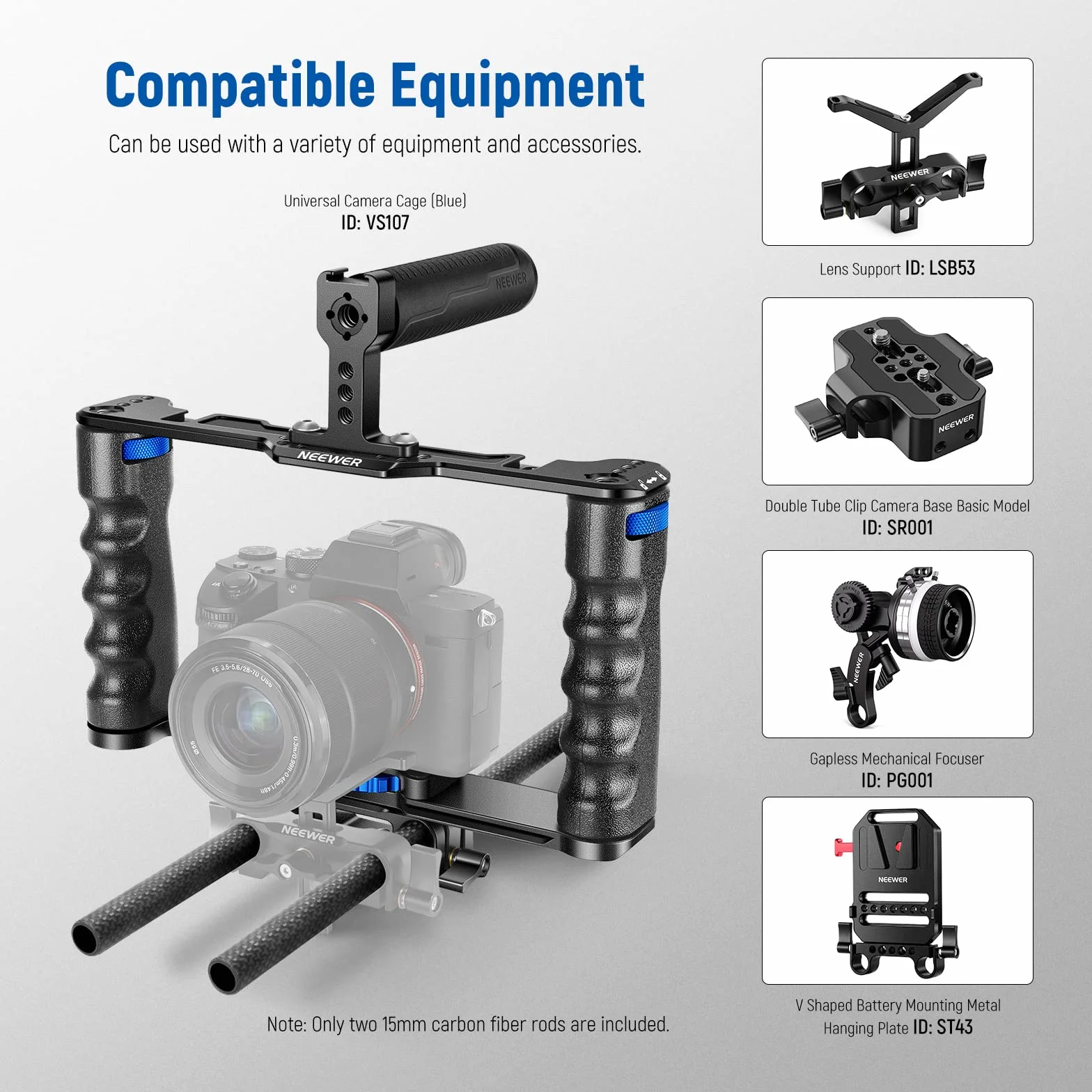 NEEWER 15mm Rod Tiges d'extension en Fibre de Carbone Lot de 2,Compatible avec SmallRig Compatible avec Tilta Le système de Support d'épaule de 15 mm Rail Follow Focus pour DSLR Camera,SR002 (30cm)