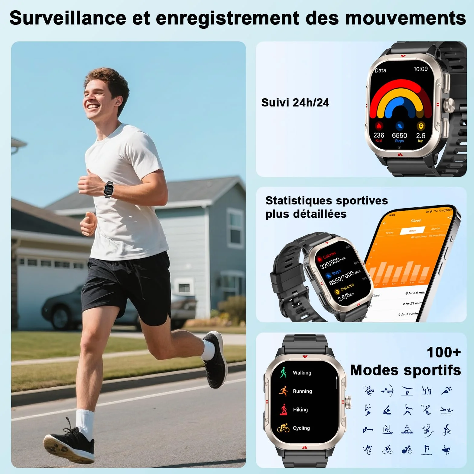 Smartwatch Homme Femme avec GPS Intégré, Appel Bluetooth, 110+ Sportifs, IP68, 2.06" HD pour Android iOS