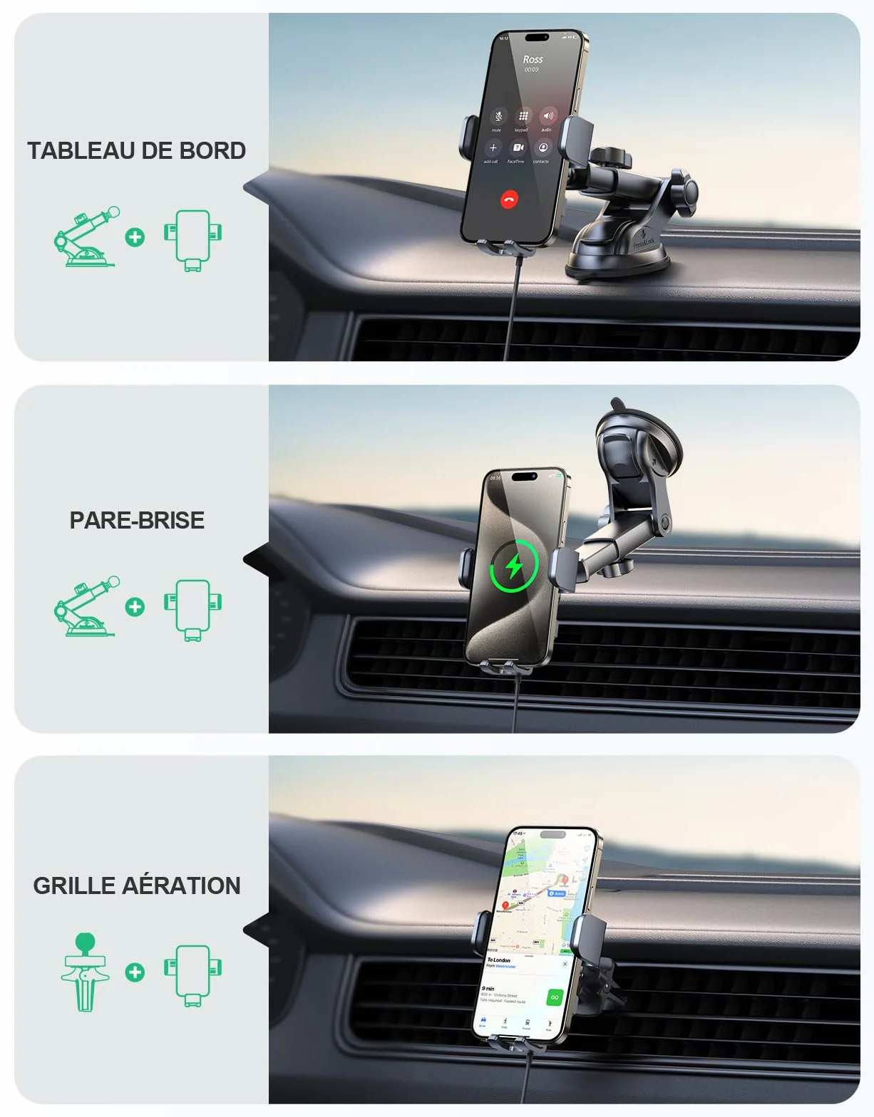Glangeh 15W Support Telephone Voiture Induction, [Serrage Automatique] Chargeur Induction Voiture sans Fil Rapide [Ventouse Militaire], Compatible avec iPhone 17/16/15 Pro Max, Galaxy S24+/S23 Ultra