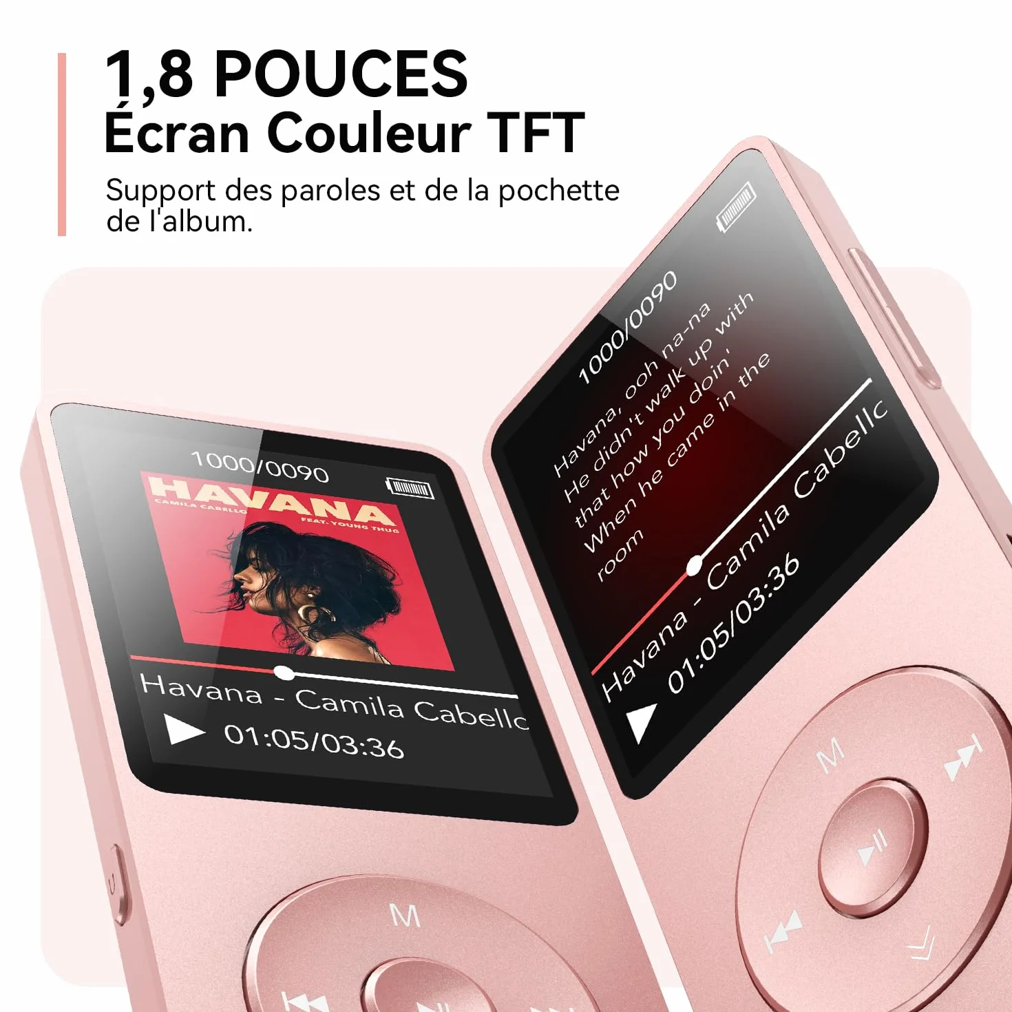AGPTEK Lecteur MP3 Bluetooth 5.3 64Go Baladeur Portable HiFi 70H Autonomie Radio FM Or Rose