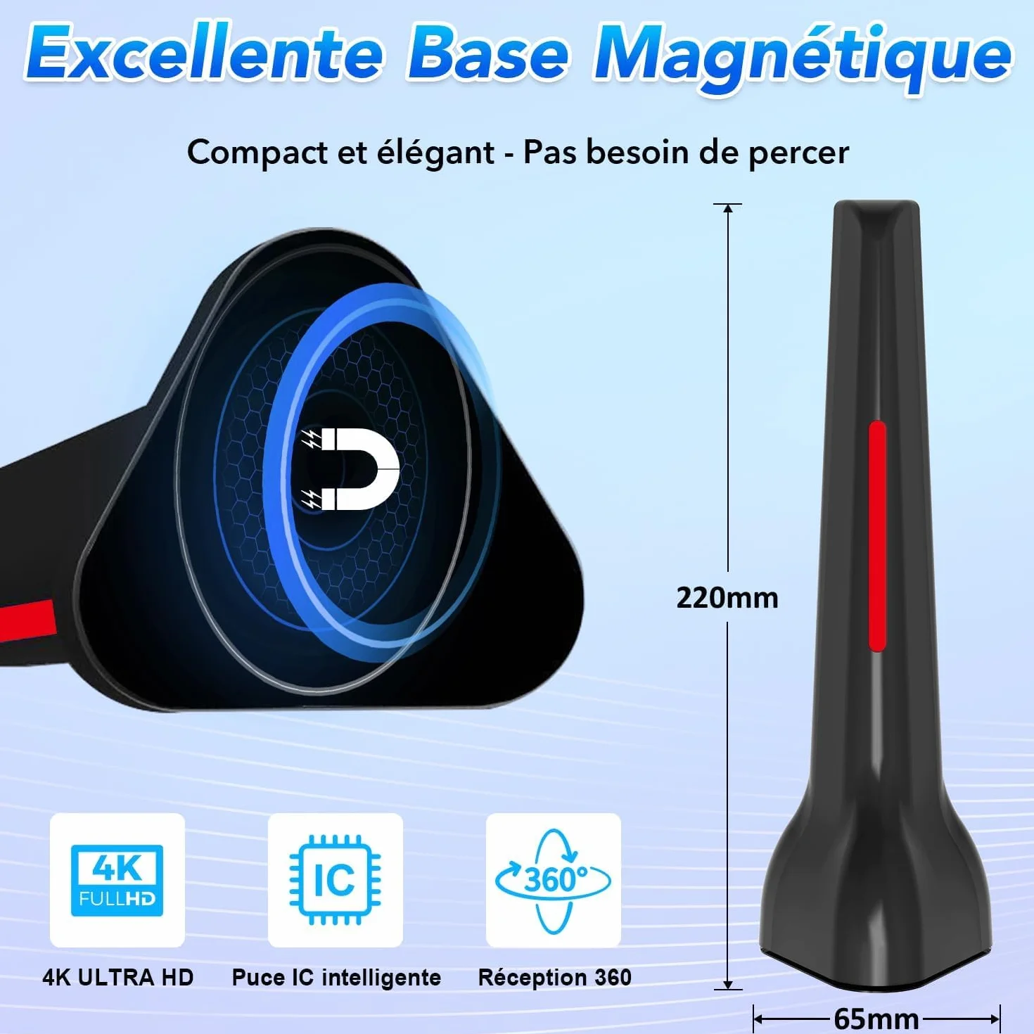 Antenne TV intérieur, Antenne TV Intérieur Puissante TNT HD 2026, Antennes TNT Intérieur Amplifiée pour Téléviseur Intelligent, Compatible DVB-T2 4K 1080P pour Chaînes Locales Gratuites (Rouge)