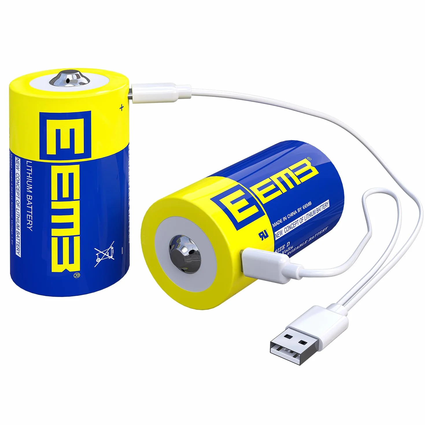 EEMB D Batterie Rechargeable 1.5V 5550mWh Lithium Batterie USB Type C Câble de Charge LR20 Lampe de Poche Batterie de Remplacement - Pack de 2