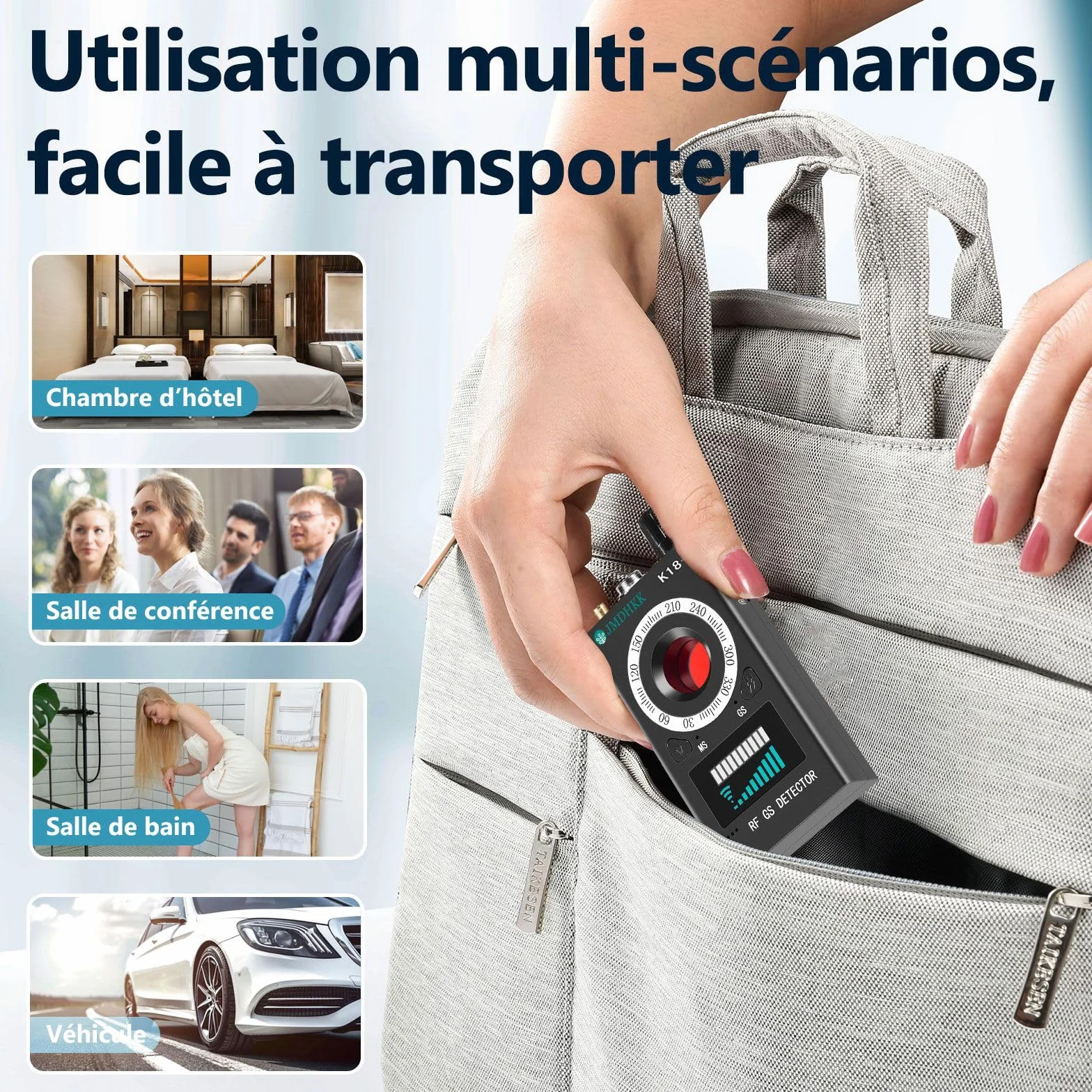 JMDHKK K18+ Détecteur de Signaux RF avec Détection Magnétique et Optique des Lentilles – Appareil de Protection de la Vie Privée pour Maison, Bureau, Hôtel et Voyage (Noir)
