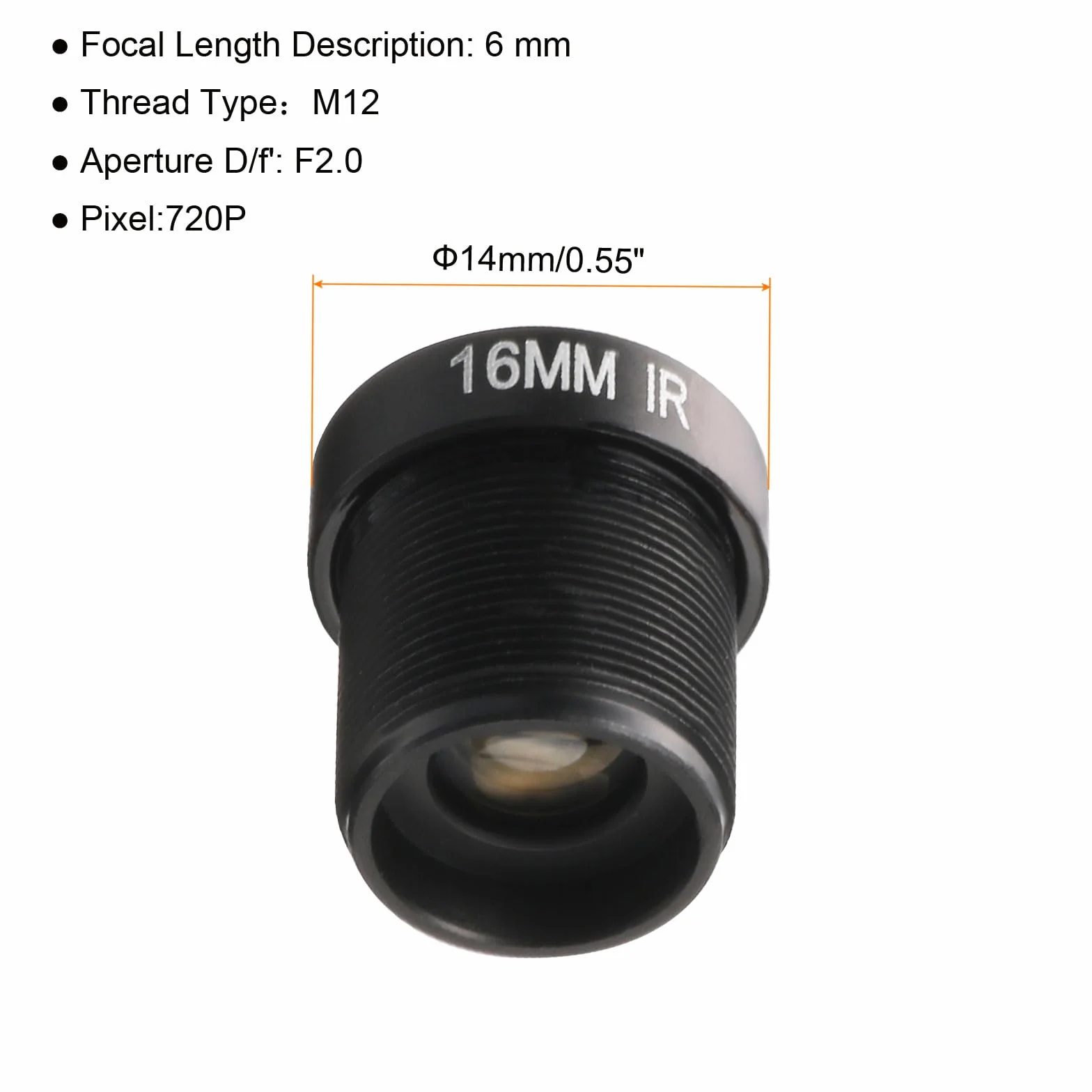 QUARKZMAN 16mm CCTV Caméra Objectif 720P F2.0 FPV M12 Fileté Noir