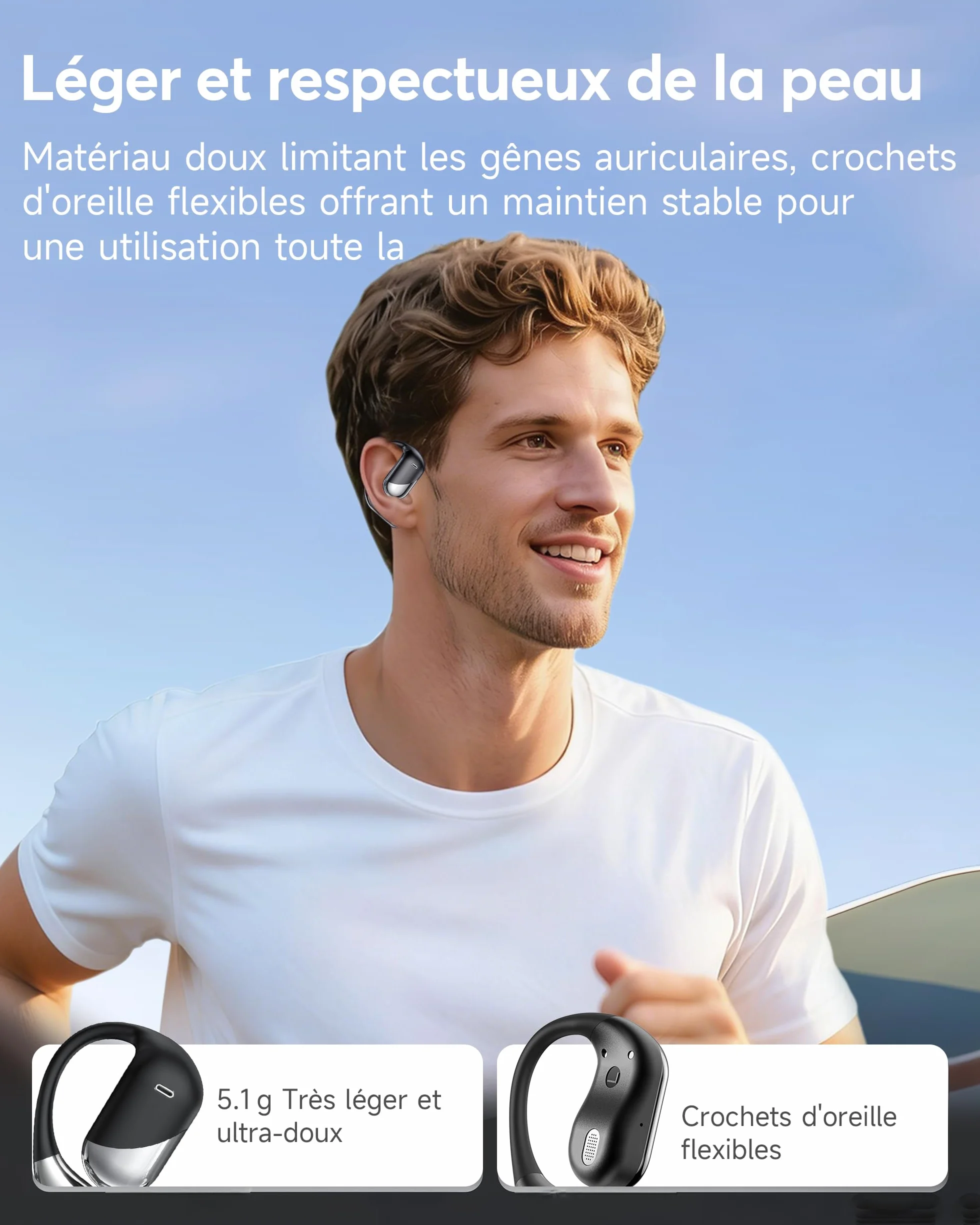 Paekole Casque à Conduction osseuse,écouteurs Bluetooth V6.1 sans Fil avec Micro,autonomie 80 h,écouteurs étanches IP7, Casque Sport avec Crochet d’Oreille pour Fitness/Musique/Appel
