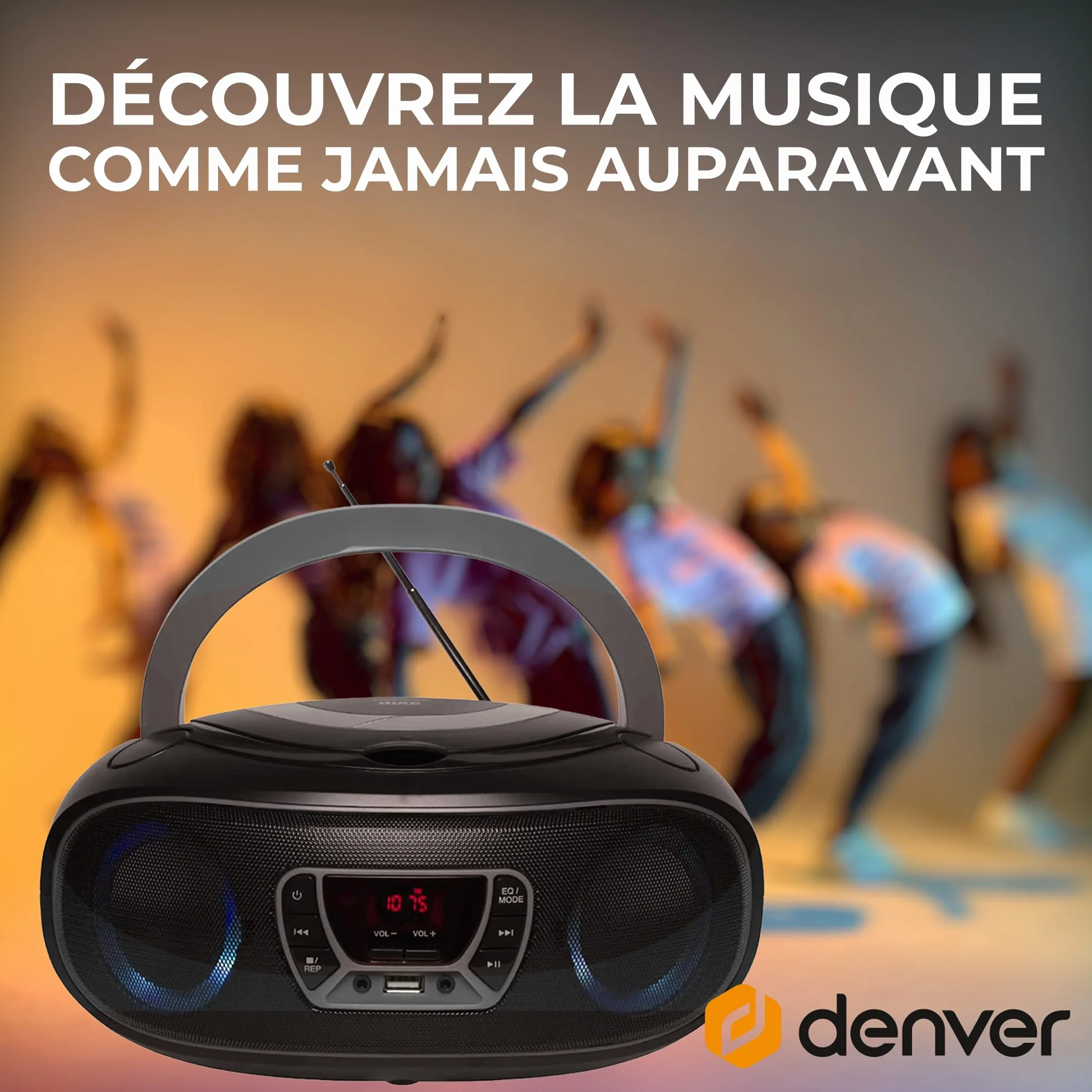 Denver TCL-212BTGR Boombox CD Bluetooth Radio FM USB MP3 AUX Gris