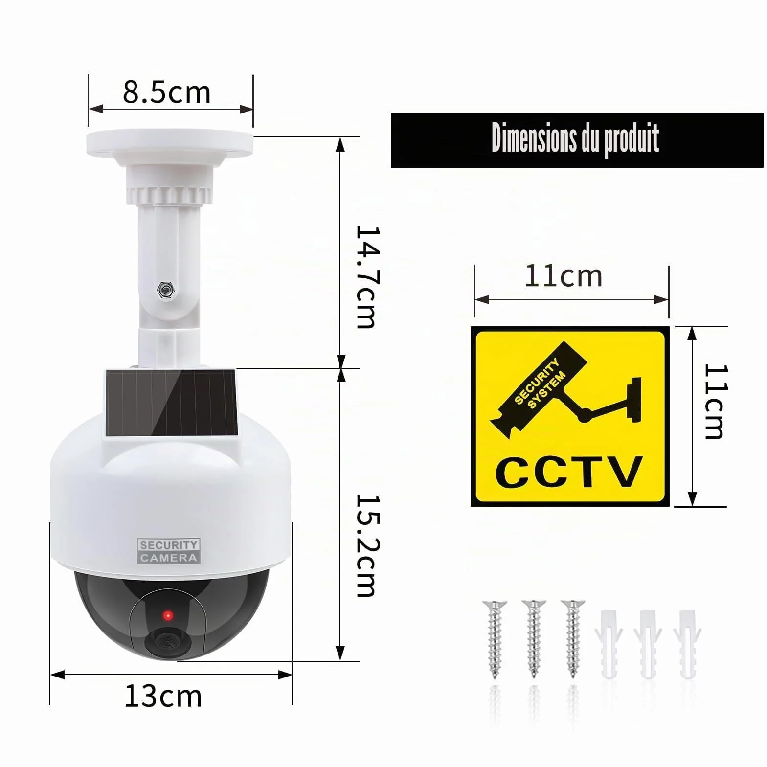 ERWEY Caméra Solaire factice factice avec Objectif - Caméra de Surveillance factice - pour l'intérieur et l'extérieur