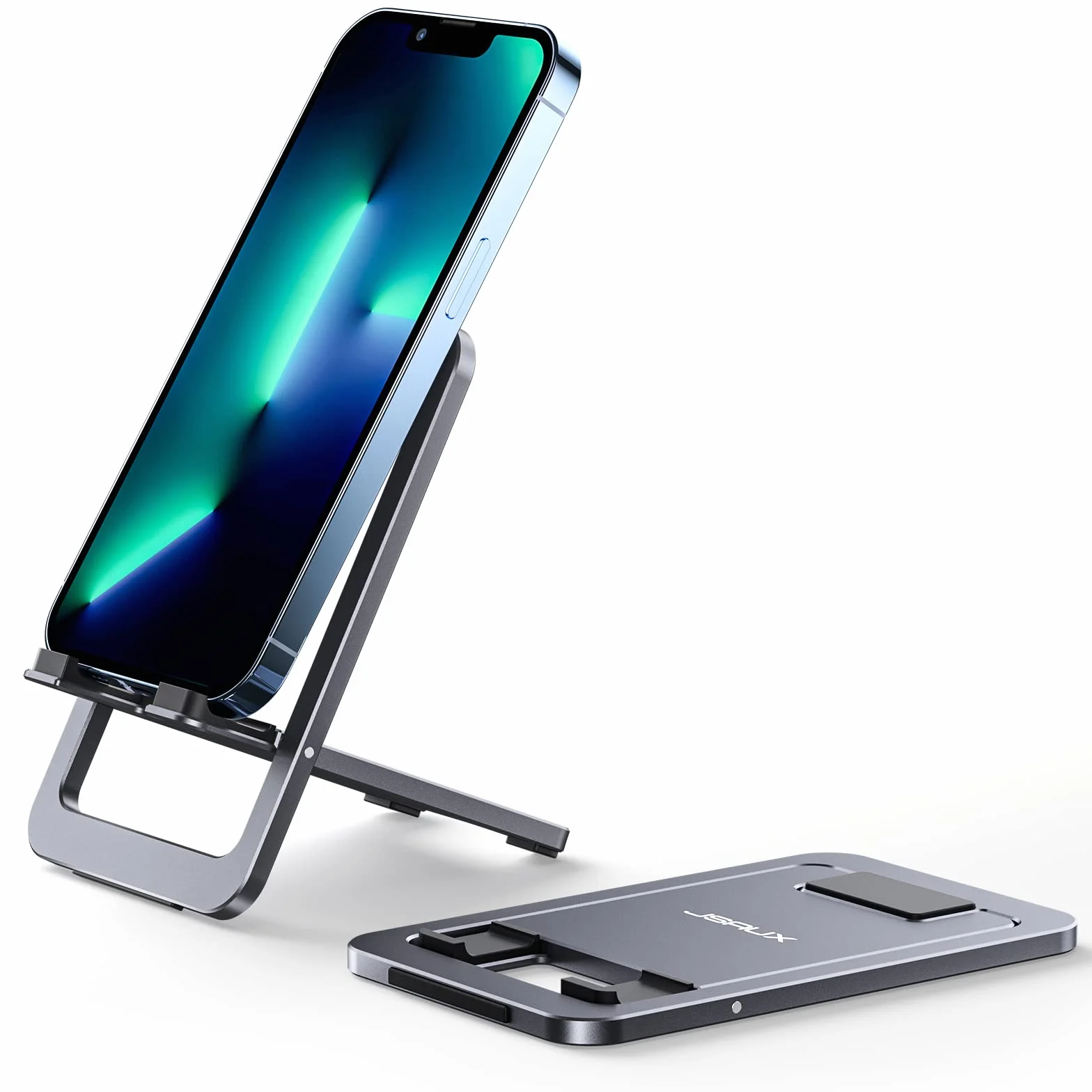 JSAUX Support Téléphone Portable Pliable en Aluminium Ajustable pour iPhone 16 15 14 13 Pro Max Samsung S24 S23 Ultra A53 Kindle Gris