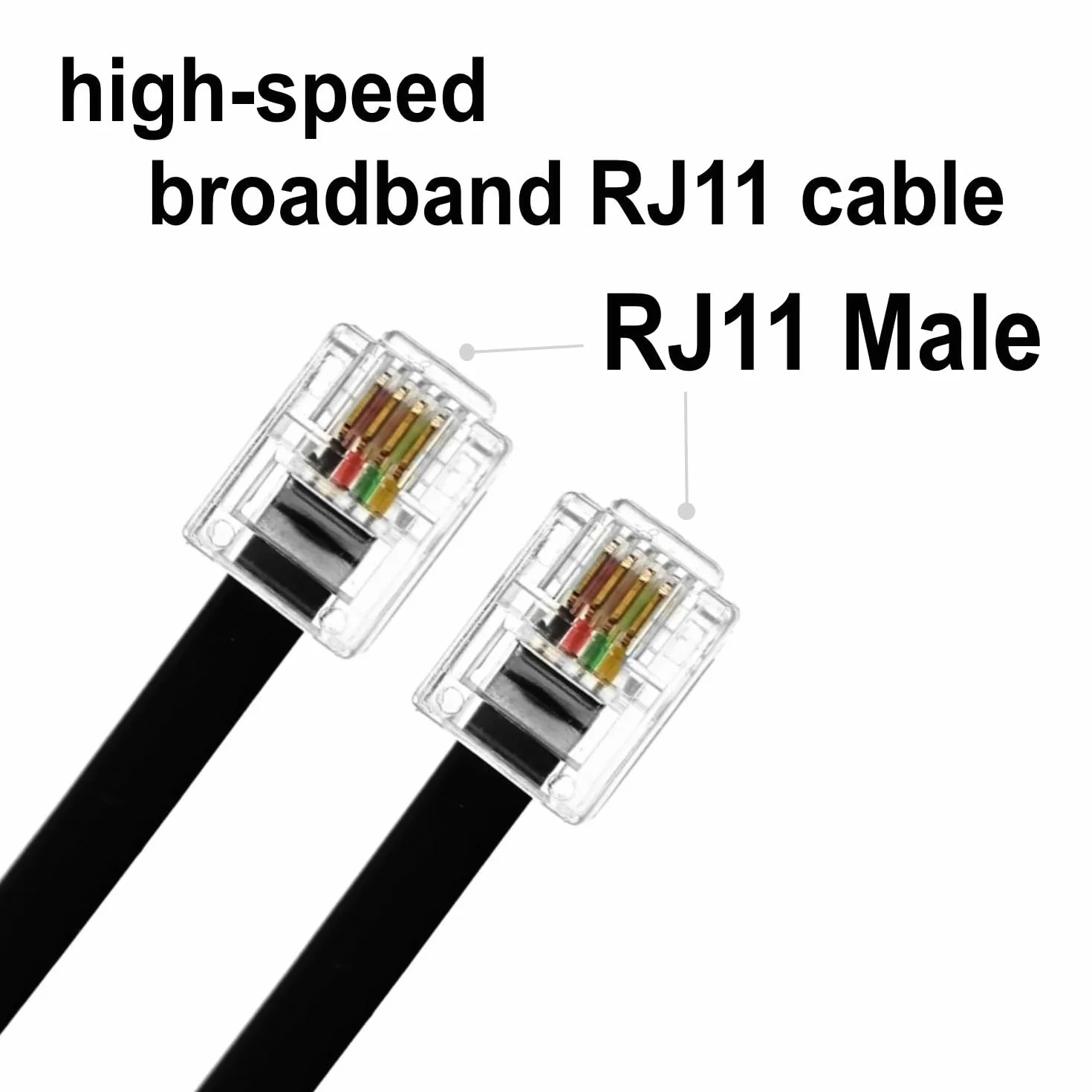 JZK 2M Noir Câble haut débit RJ11, rallonge téléphonique, câble Internet DSL, câble ADSL, pour routeur, téléphone fixe, télécopieur, modem