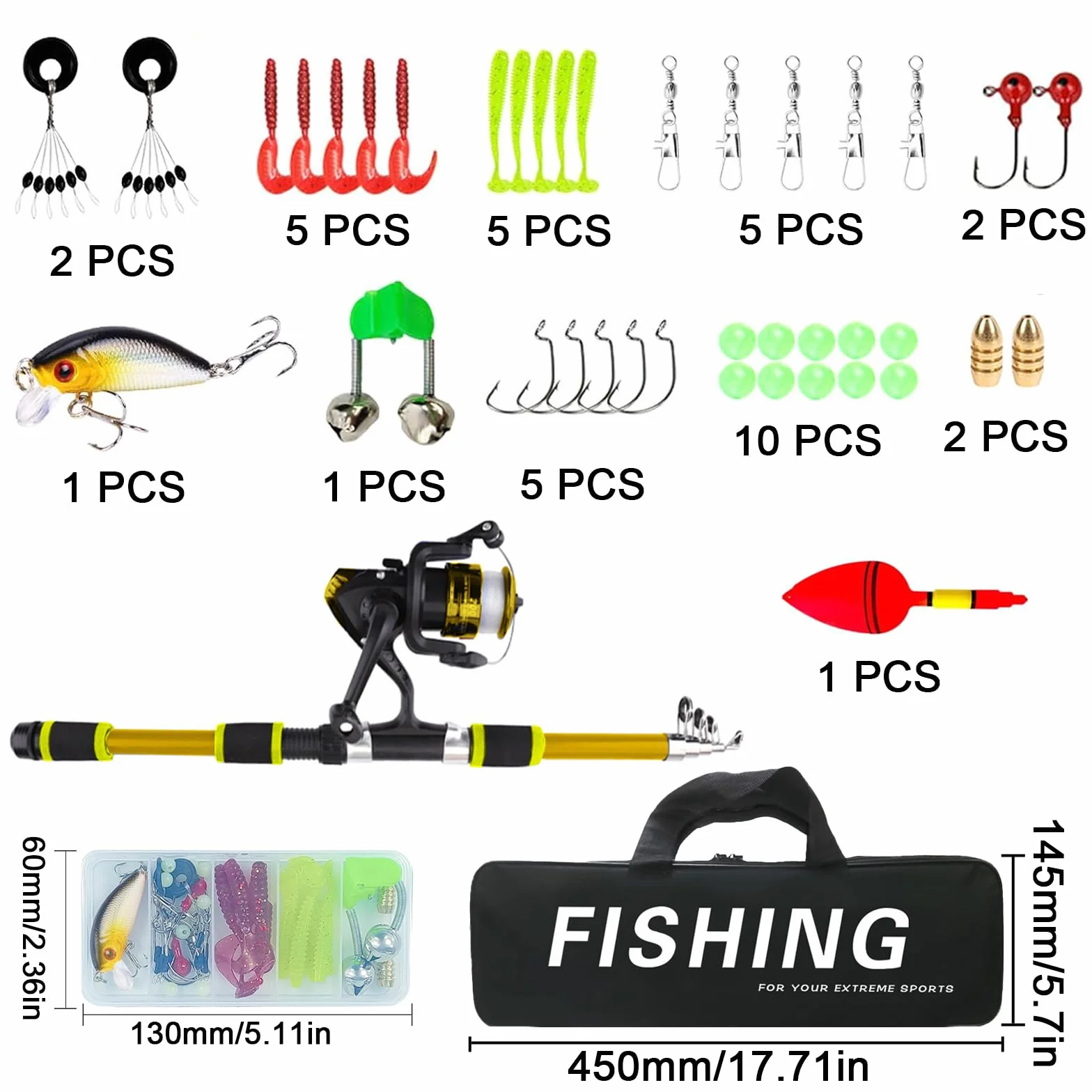 Kit de pêche enfants 1,8 m canne télescopique fibre de carbone moulinet leurres