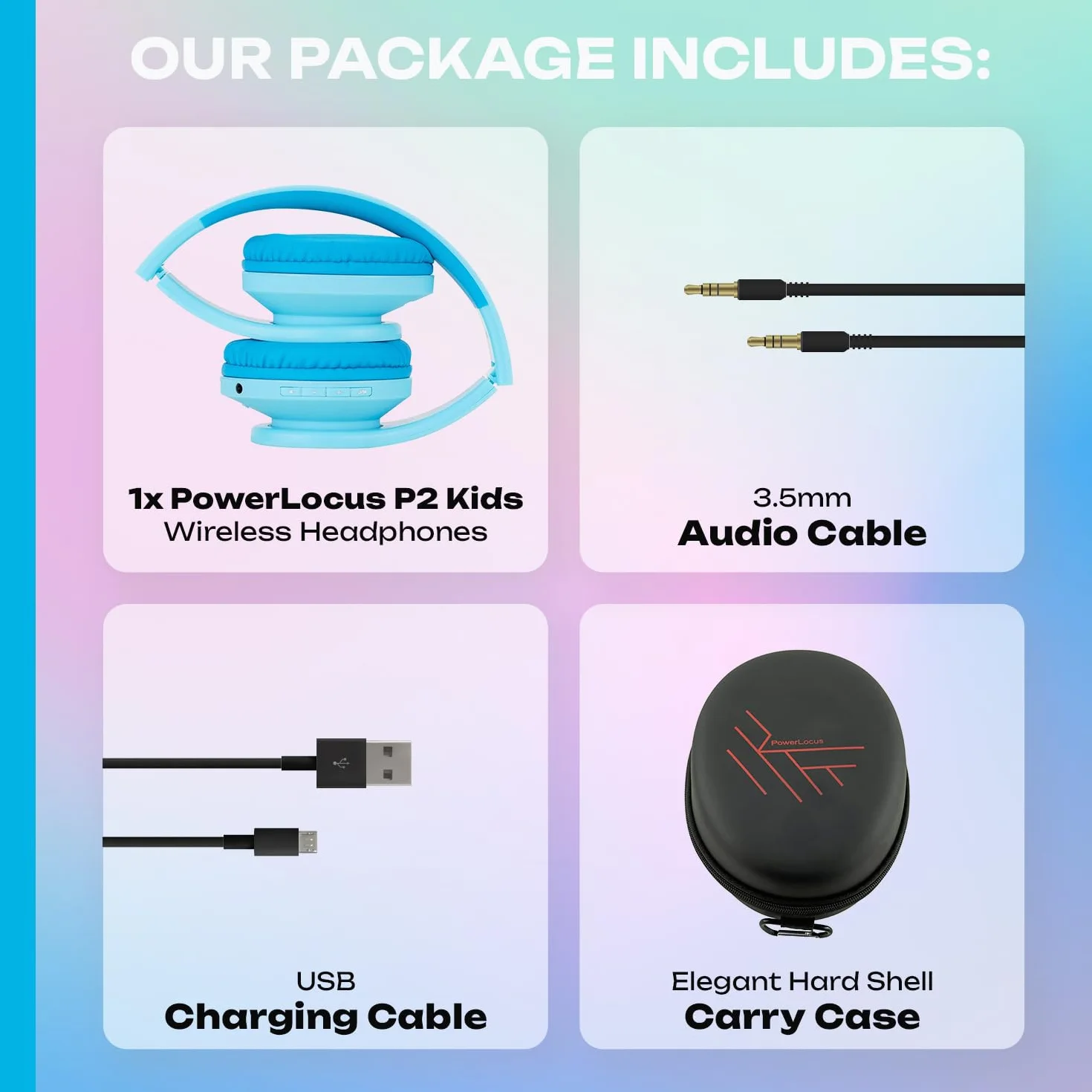 PowerLocus Casque Bluetooth Enfant P2 - Audio avec Volume Limité à 85db, Écouteurs Sans Fil et Filaires, Pliable et Réglable, Confortable, avec Micro Intégré et Slot Micro SD