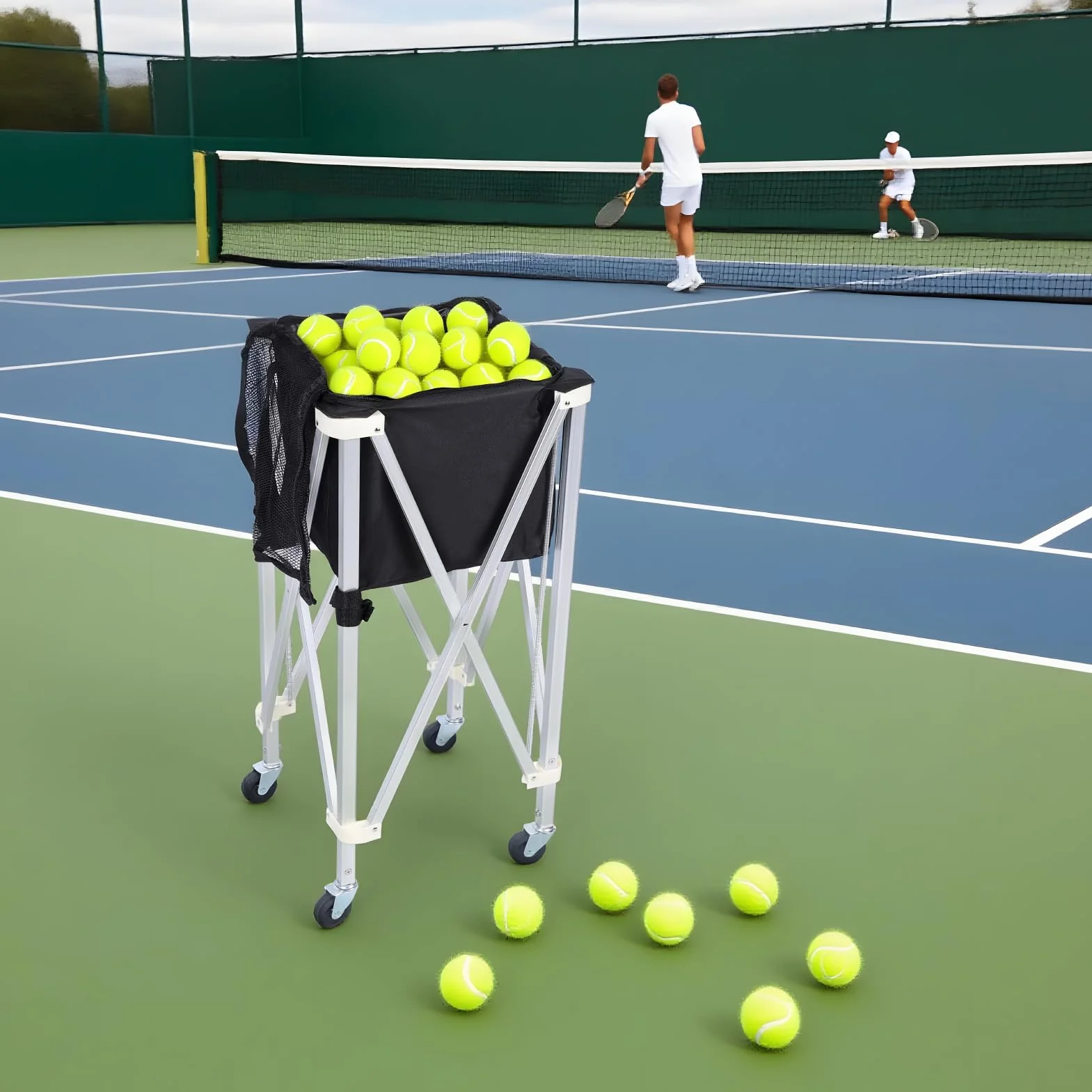 Porte-balles de tennis pliable Hopper pour 170 balles - Grande capacité en alliage d'aluminium
