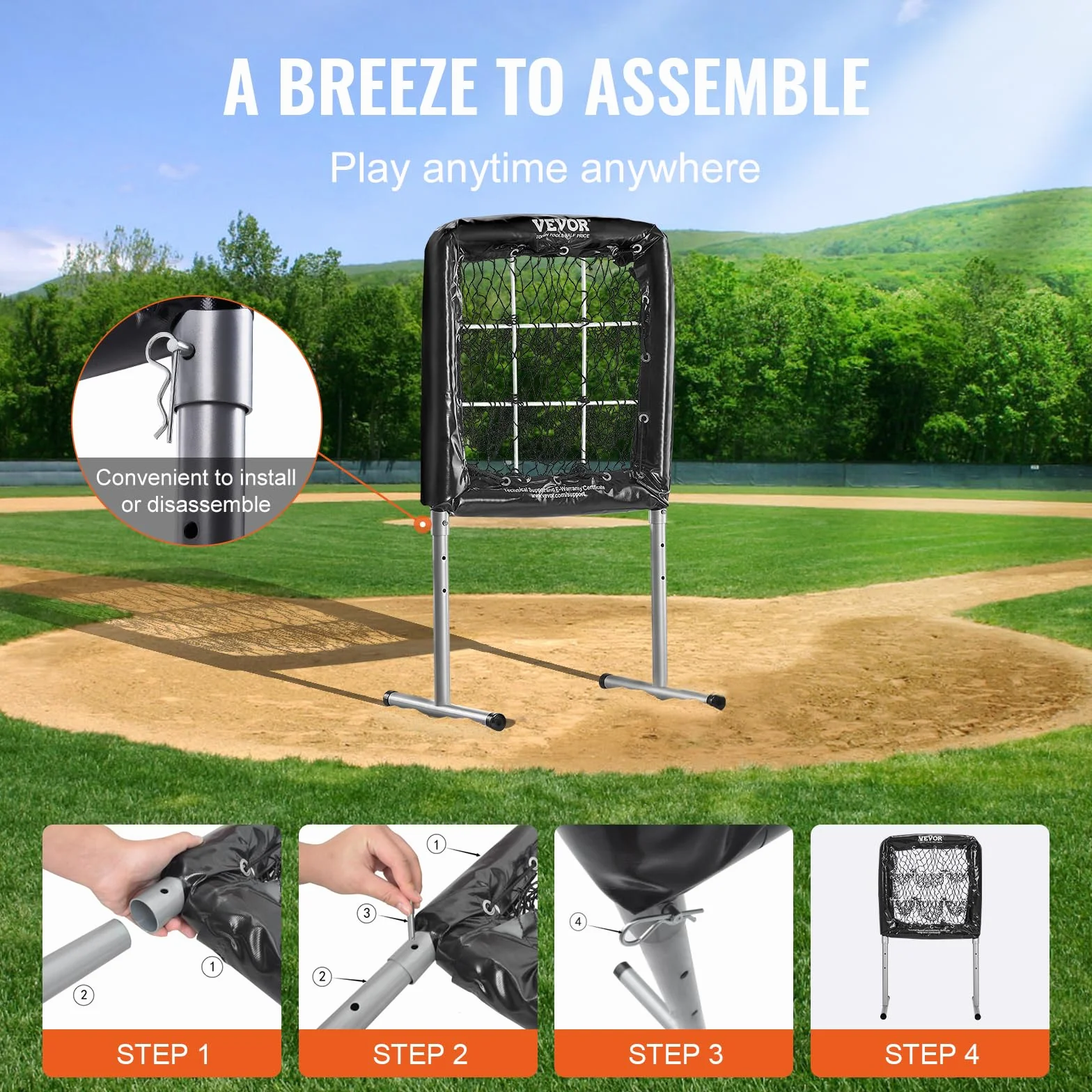 VEVOR Équipement d'entraînement de softball 71,1 x 68,6 cm réglable en hauteur avec zone de frappe et 4 piquets